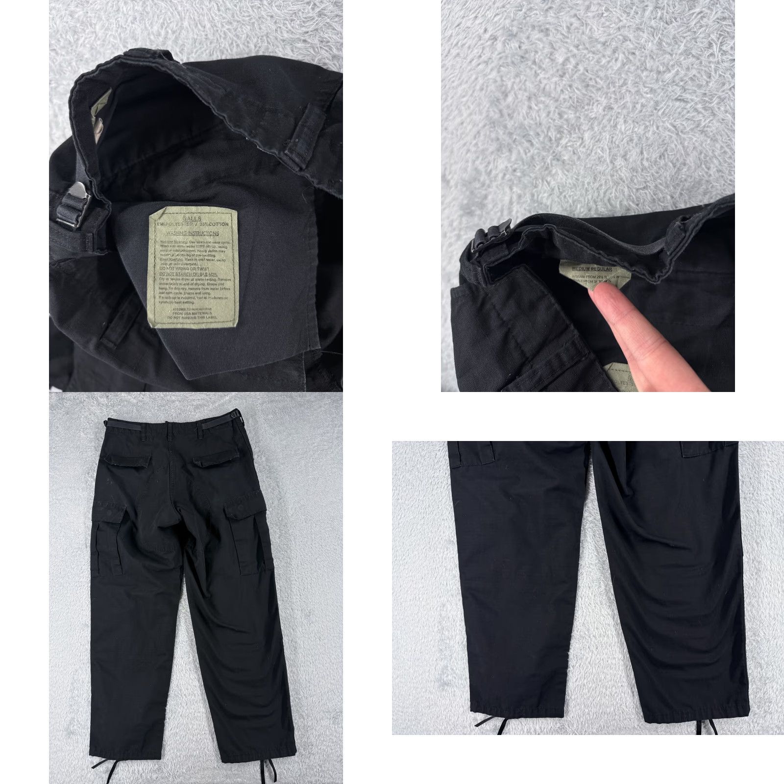 Vintage Galls Cargo Pants Mens Regular Black Cotton Canvas Cargo Pocket Relaxed Straight 30in Inseam 34in Waist Baggy Workwear Military Style Trousers Size US 31 - 9 Thumbnail