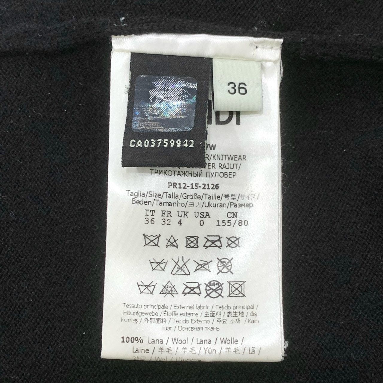 Fendi Fendi Black Wool Monster Eyes Round-Neck Knit Sweater (Size Size XS / US 0-2 / IT 36-38 - 3 Thumbnail
