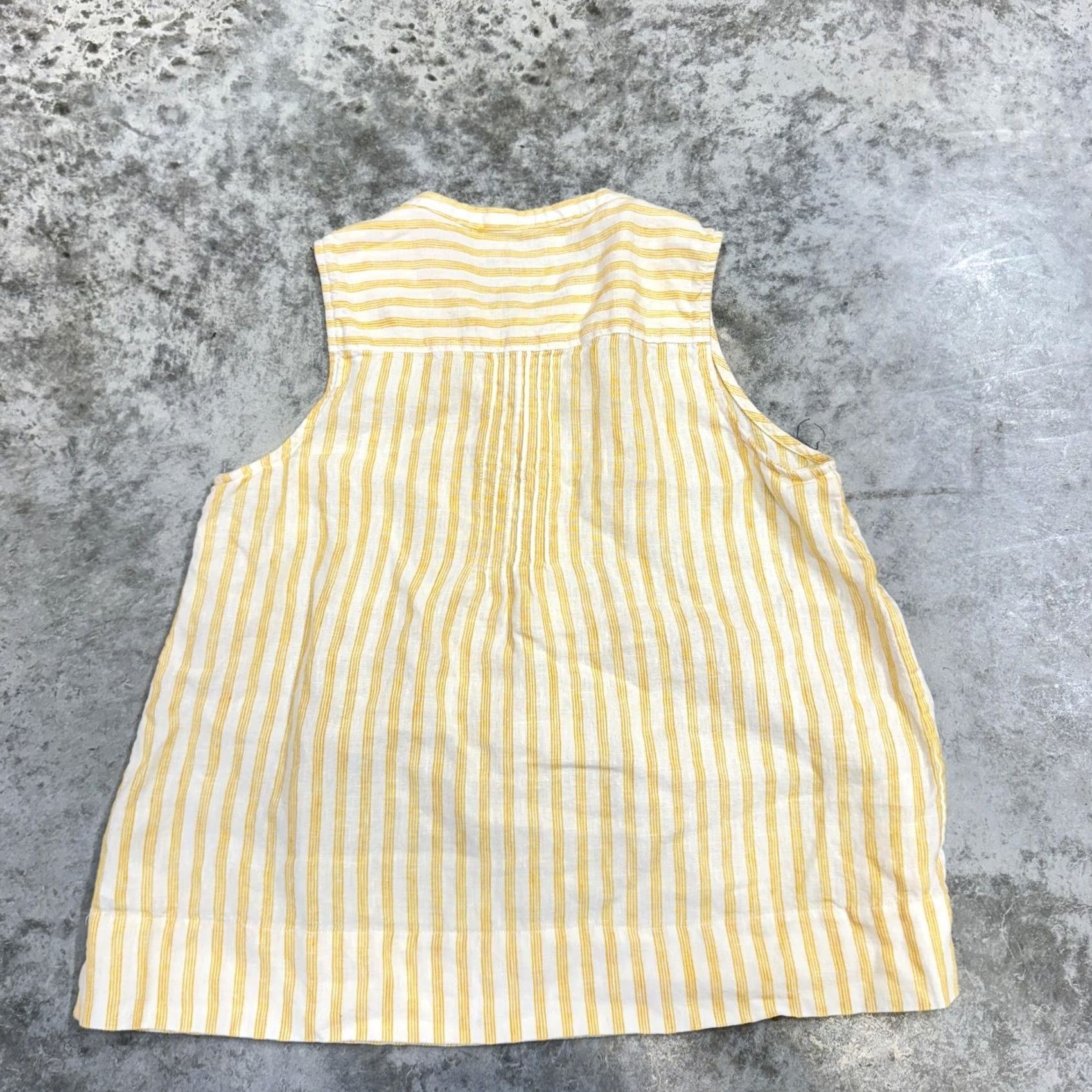 Faherty Faherty Tank Top Womens Small Yellow Linen Striped Sleeveless Henley Top Shirt Basic Size S / US 4 / IT 40 - 3 Thumbnail