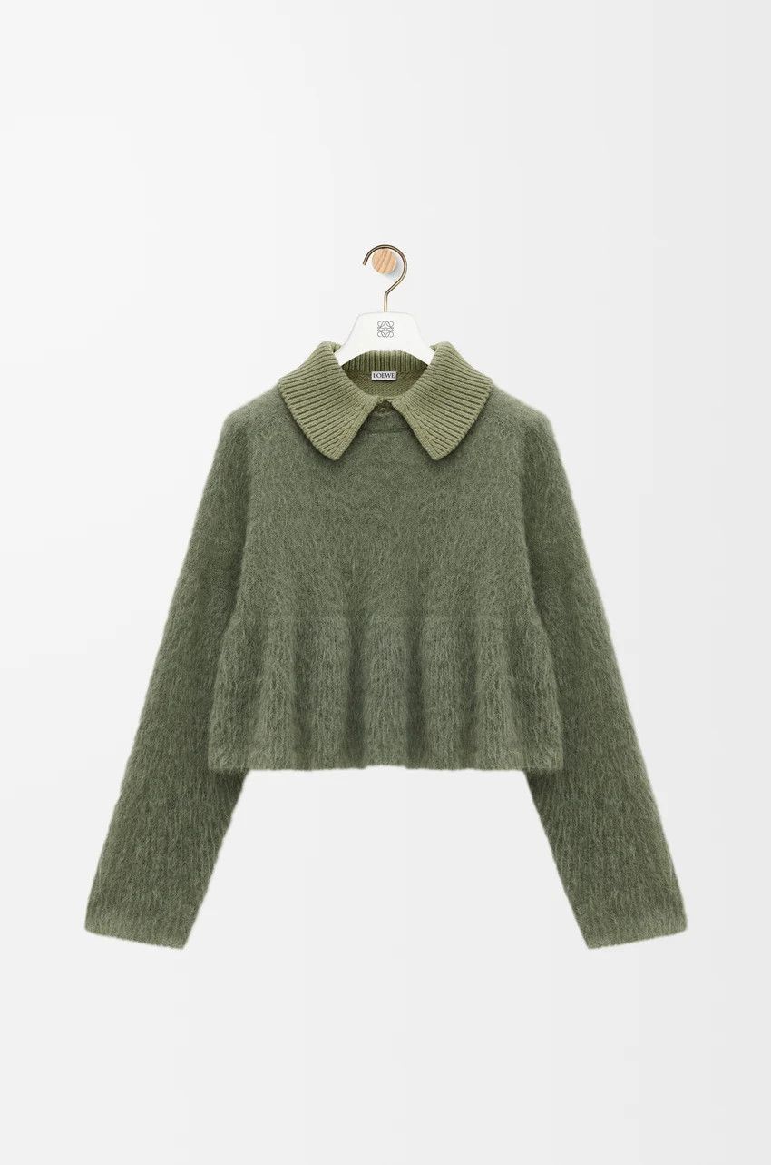 Loewe o1loc1c0525 Polo Sweater In Mohair Blend in Khaki Green Size XS / US 0-2 / IT 36-38 - 1 Thumbnail