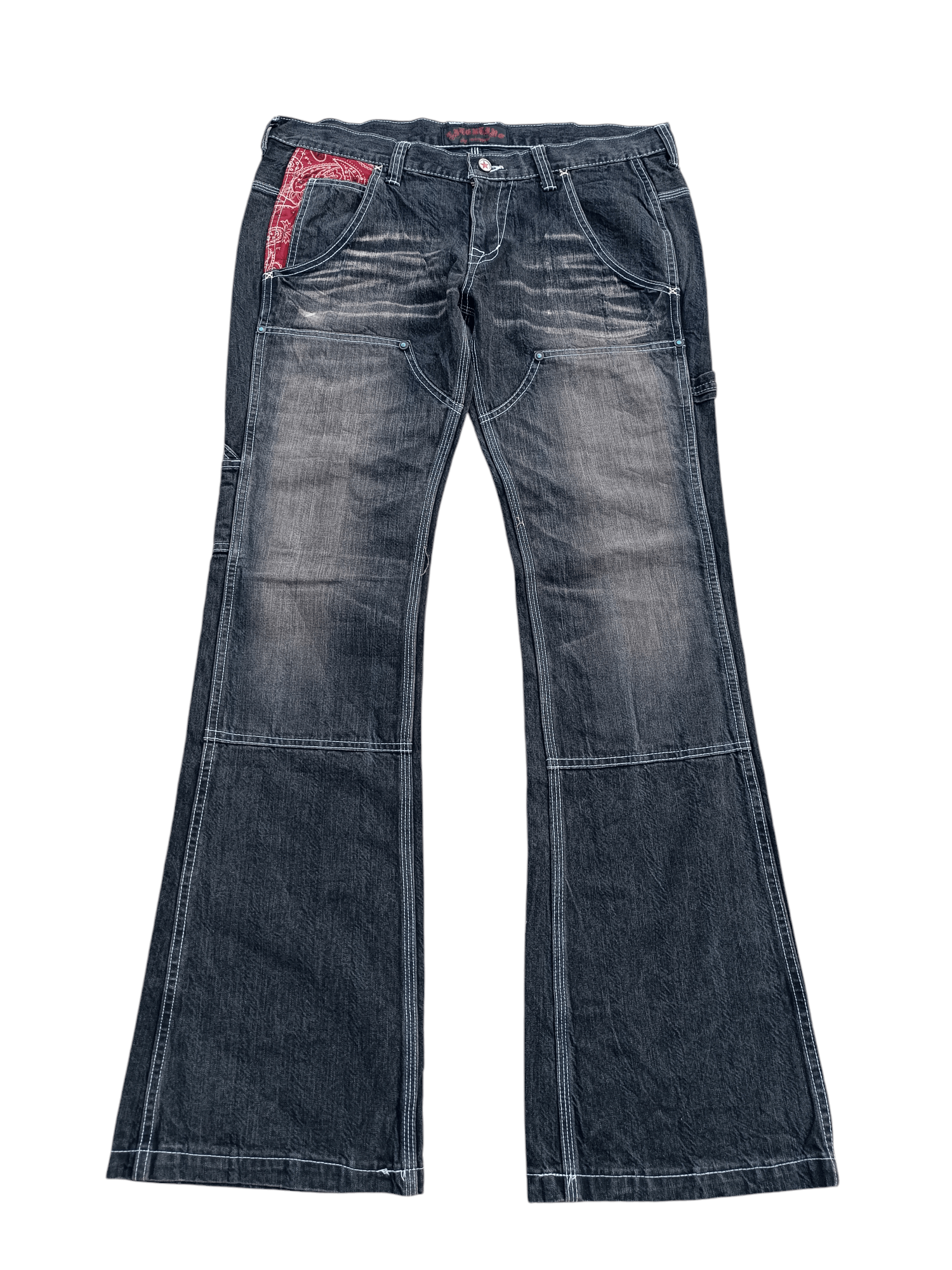 Japanese Brand RARE💥JAPANESE BRAND DENIM FLARE DISTRESED EMBROIDERY JEANS Size US 29 - 22 Thumbnail