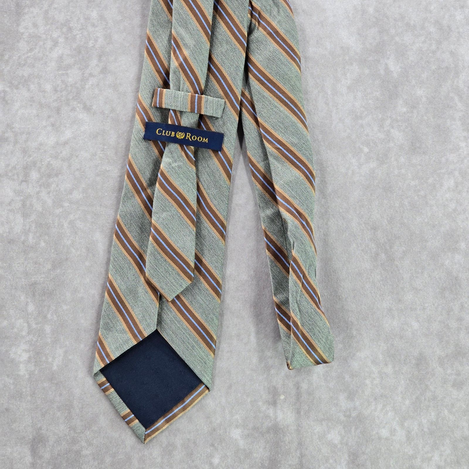Club Room Club Room Gray Brown Blue Stripe 100% Silk Long Neck Tie Size 32 - 3 Thumbnail