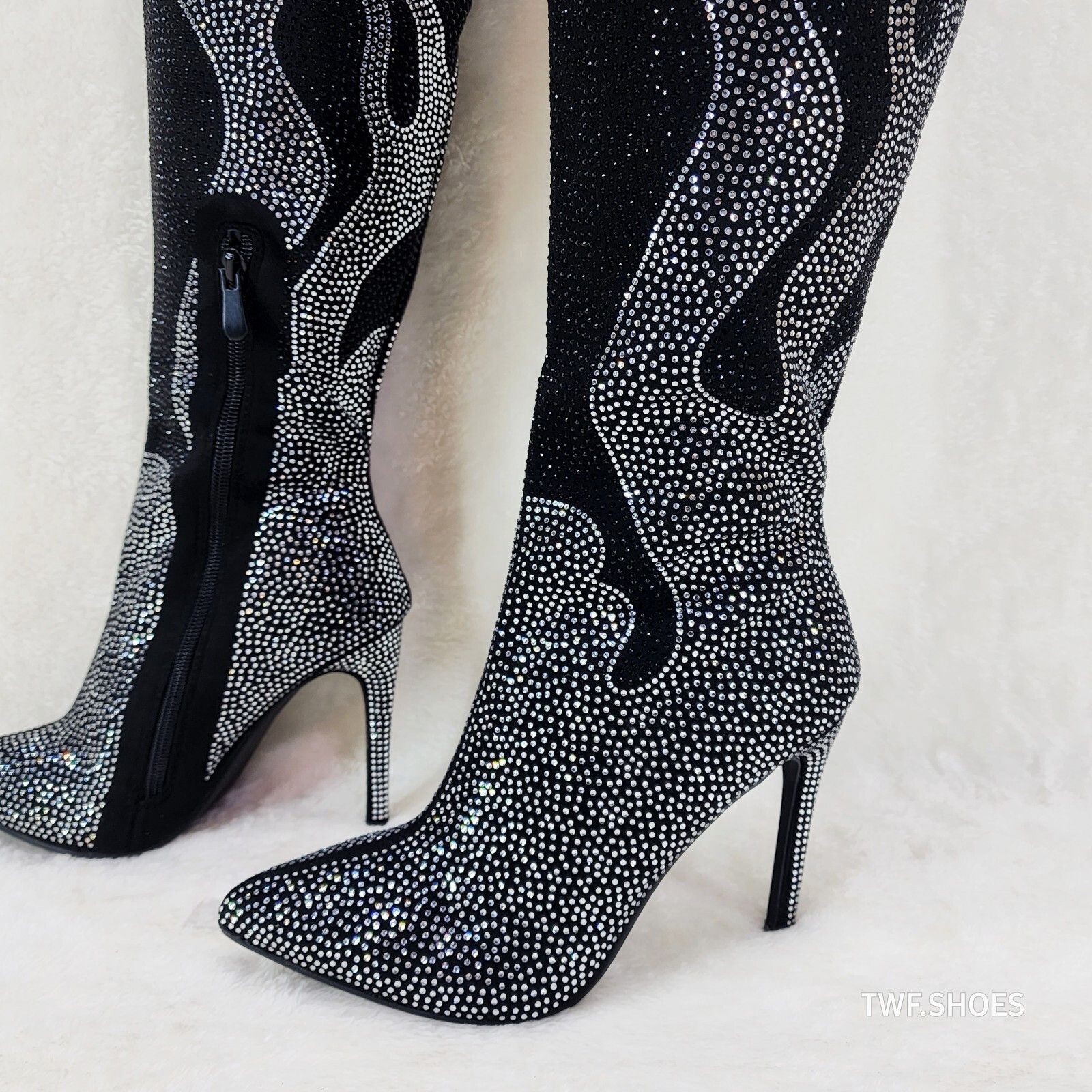 Other Hot Desire Black & Silver Rhinestone Flame Detail Sexy OTK T Size US 10 / IT 40 - 8 Thumbnail