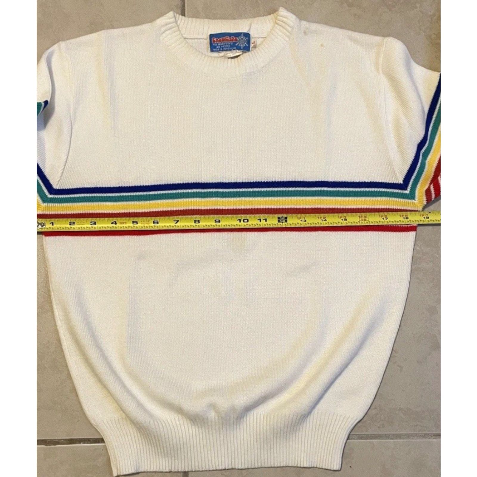 Rainbow VINTAGE Rainbow Striped Knit Sweater Womens L 70s 80s White Acrylic Ocean Pacific Hawaii Surf Beach OP AOP Wool Pullover Size L / US 10 / IT 46 - 7 Thumbnail