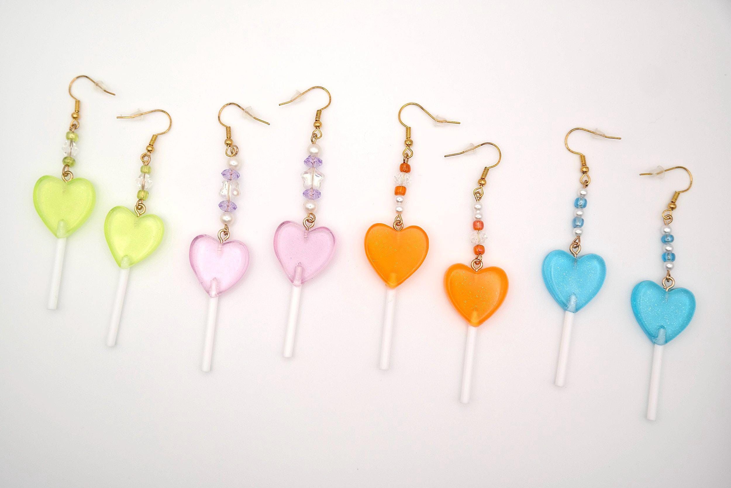 Handmade Heart Lollipop Earrings Size ONE SIZE - 1 Thumbnail
