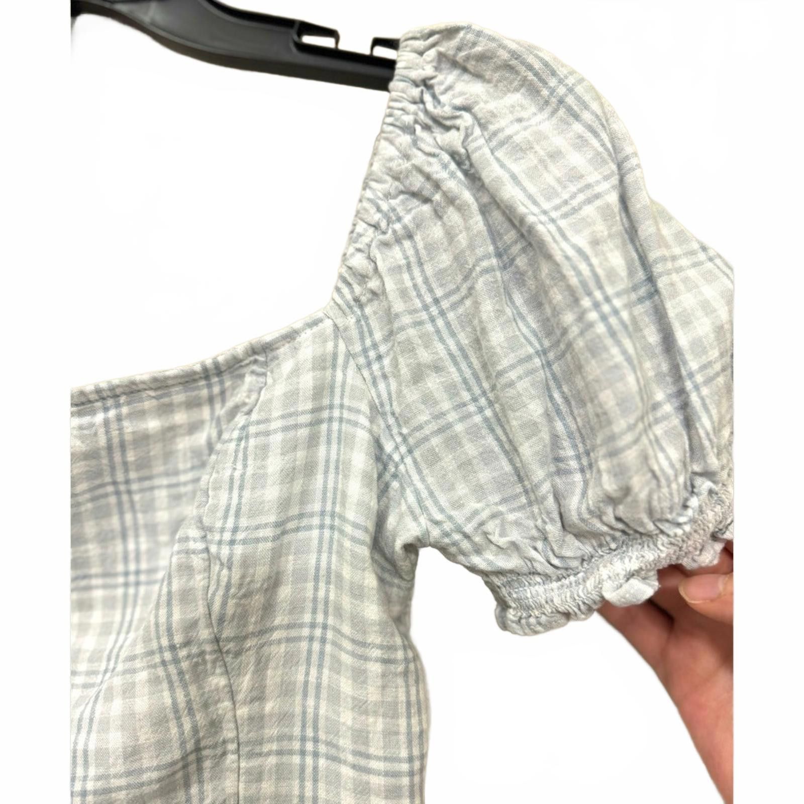 Abercrombie & Fitch Abercrombie & Fitch Blue Plaid Puff Sleeve Crop Top- Size S Size S / US 4 / IT 40 - 4 Thumbnail
