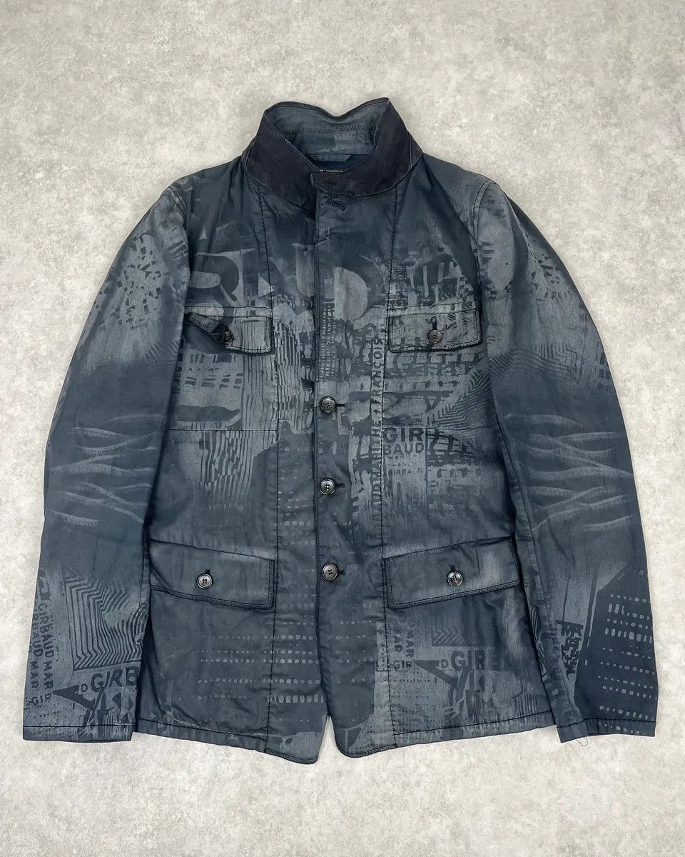 Marithe + Francois Girbaud 2000s Marithé + François Girbaud Dark Grey Printed Abstract Blazer Jacket Size 42R - 1 Thumbnail