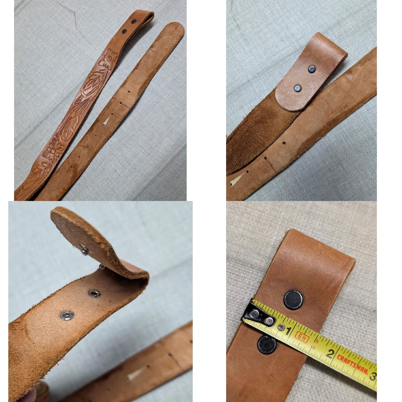 Vintage VINTAGE western belt Men 36 brown floral hand-tooled, handcrafted cowhide leather belt with buckle snaps Hippie 1970's crowd style Mens Size 36 - 8 Thumbnail