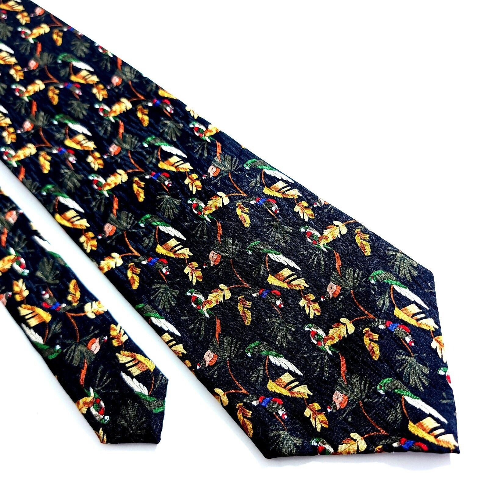 Other Stonehenge Black Parrot Floral Print Jacquard Wide Silk Tie Size ONE SIZE - 1 Thumbnail