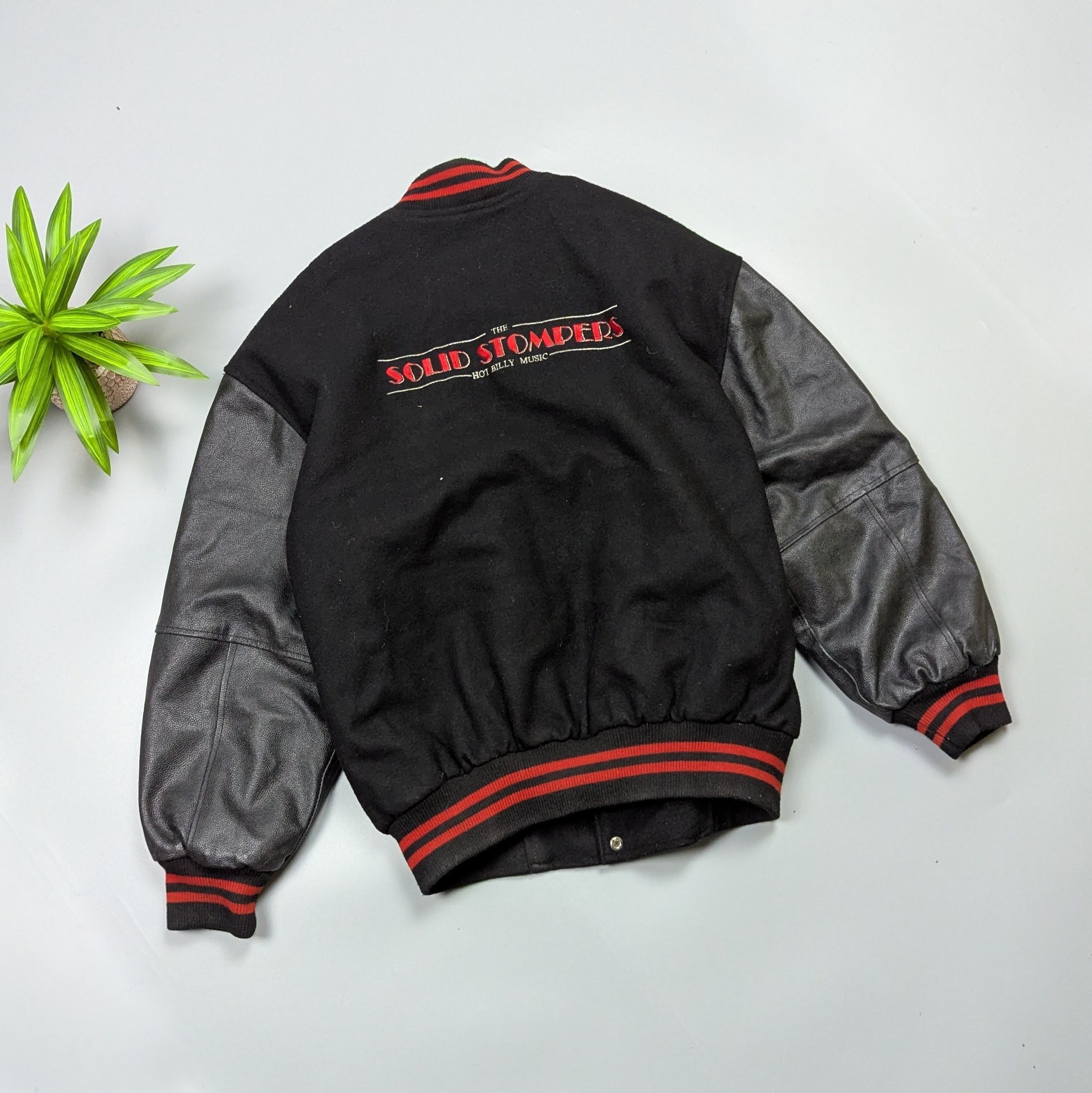 Vintage Rockabilly VTG 80s Wool Leather Black Bomber Varsity Jacket Size US L / EU 52-54 / 3 - 17 Thumbnail
