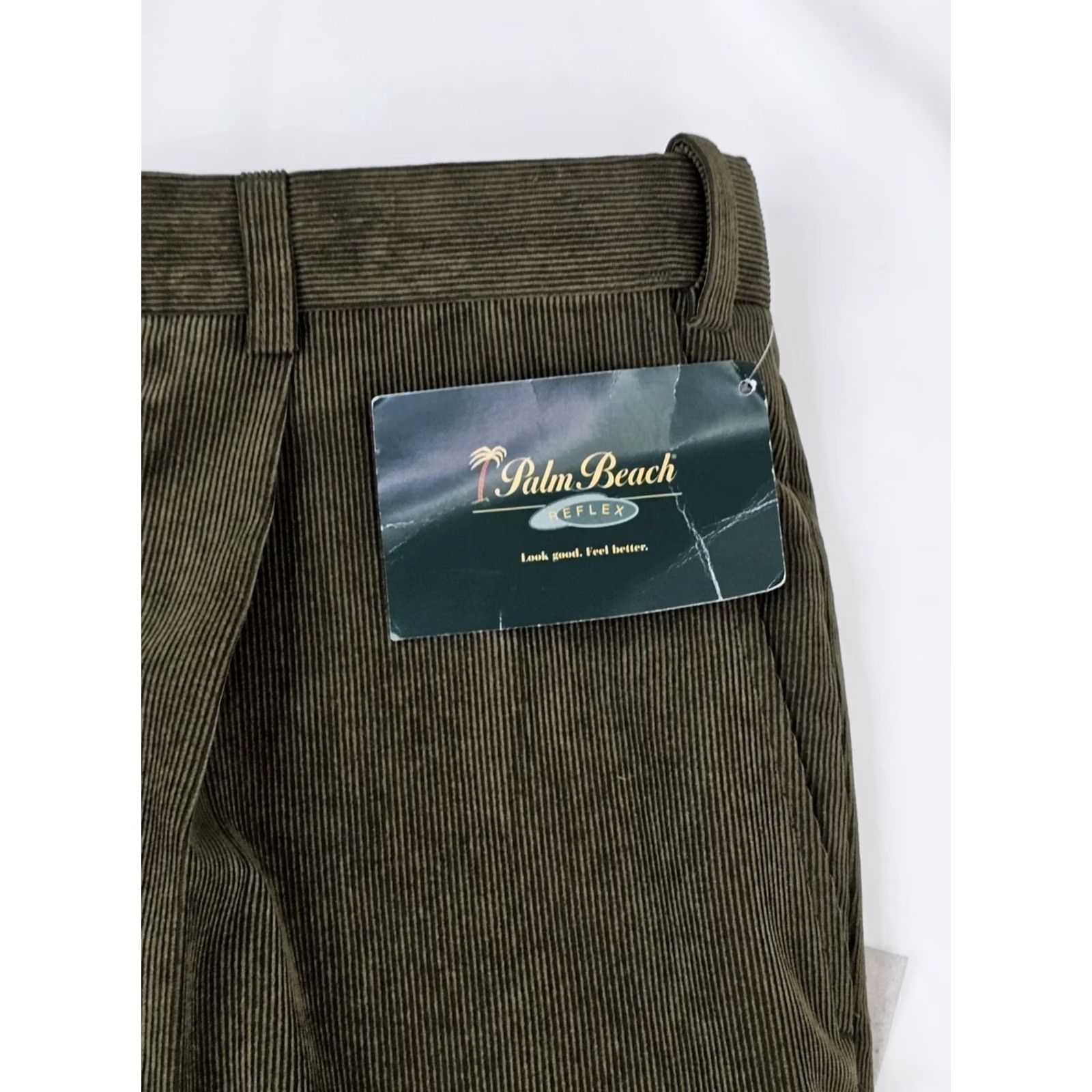 Vintage Palm Beach Reflex Pants Dress Unhemmed Raw Pleated Corduroy Olive Green 40x37 Men Straight Pocket Wool Cotton Size US 40 / EU 56 - 3 Thumbnail