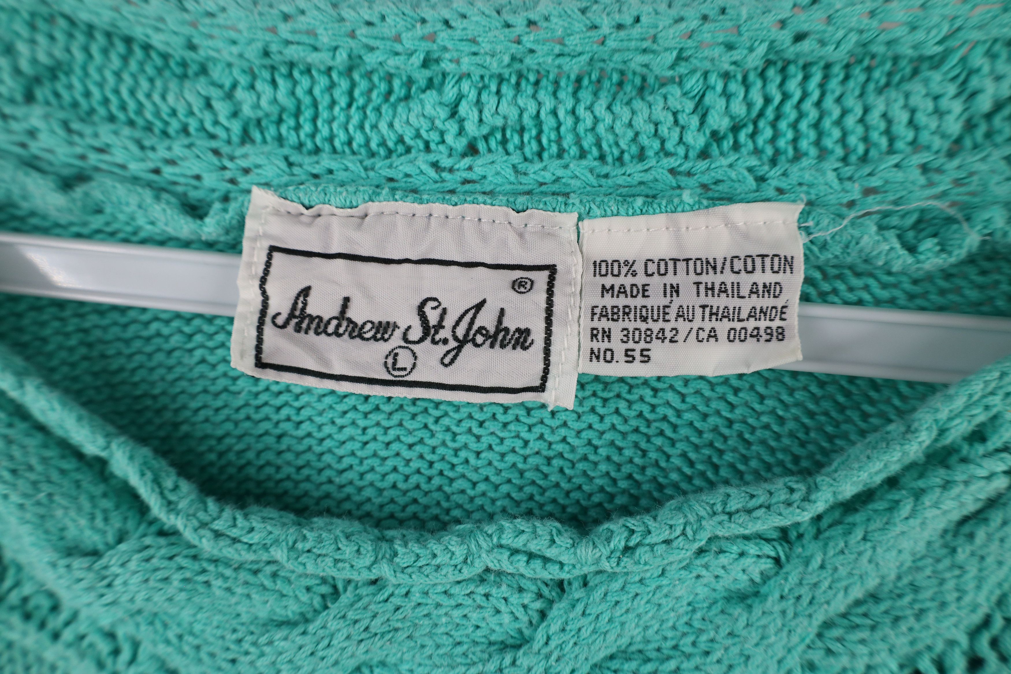 Vintage Vintage 90s Streetwear 3/4 Sleeve Cable Knit Sweater Teal Size L / US 10 / IT 46 - 8 Thumbnail