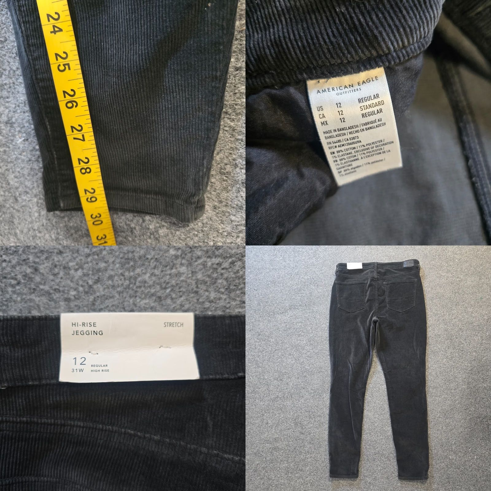 American Eagle Outfitters American Eagle Women Size 12 Black Corduroy Hi Rise Jegging Size 34" / US 12 / IT 48 - 8 Thumbnail