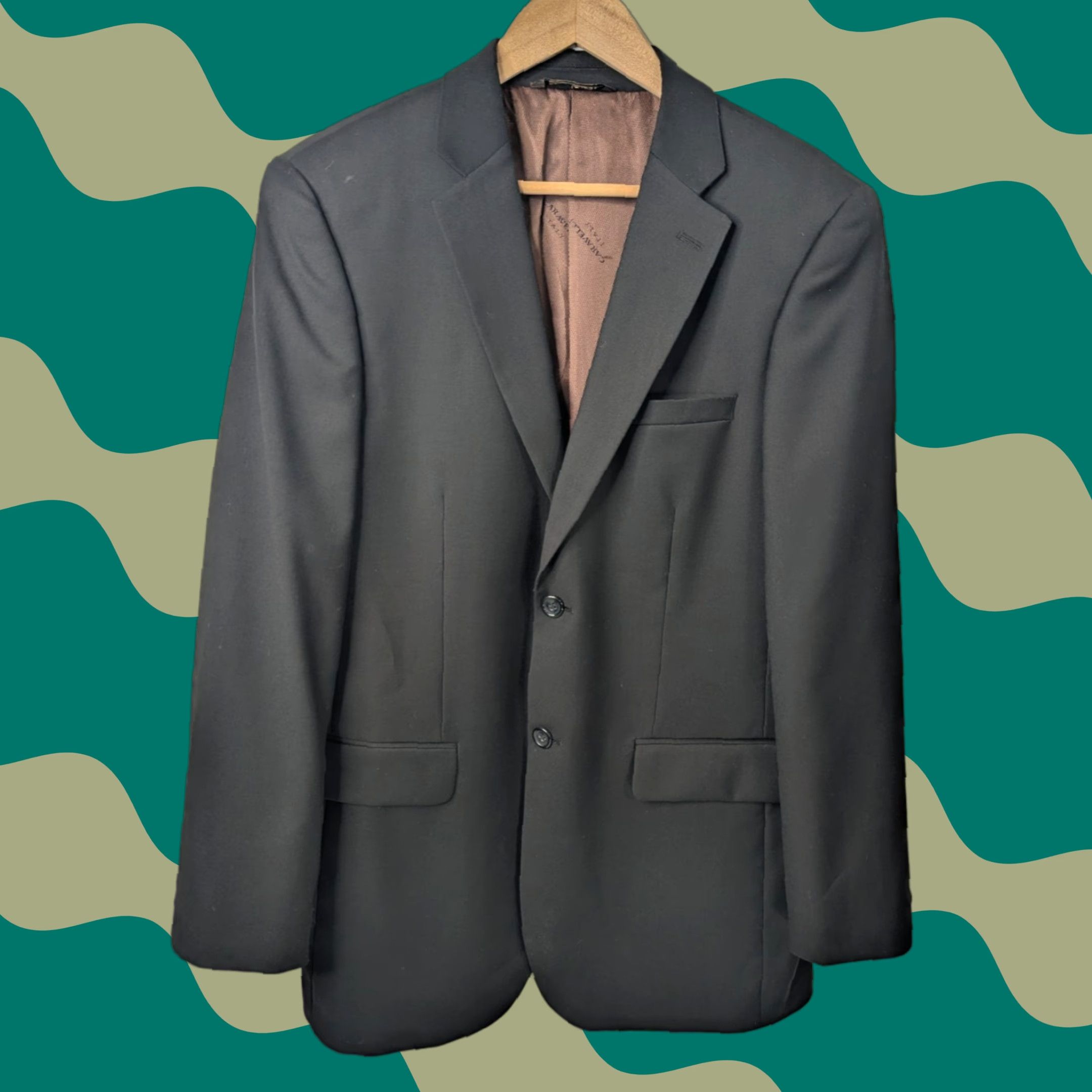 Vintage Caravelli Blazer Men’s Size 38 Regular Notch Lapel Black Oxford 2-Button Single-Breasted Business Casual Formal Wedding Jacket Size 38R - 1 Thumbnail