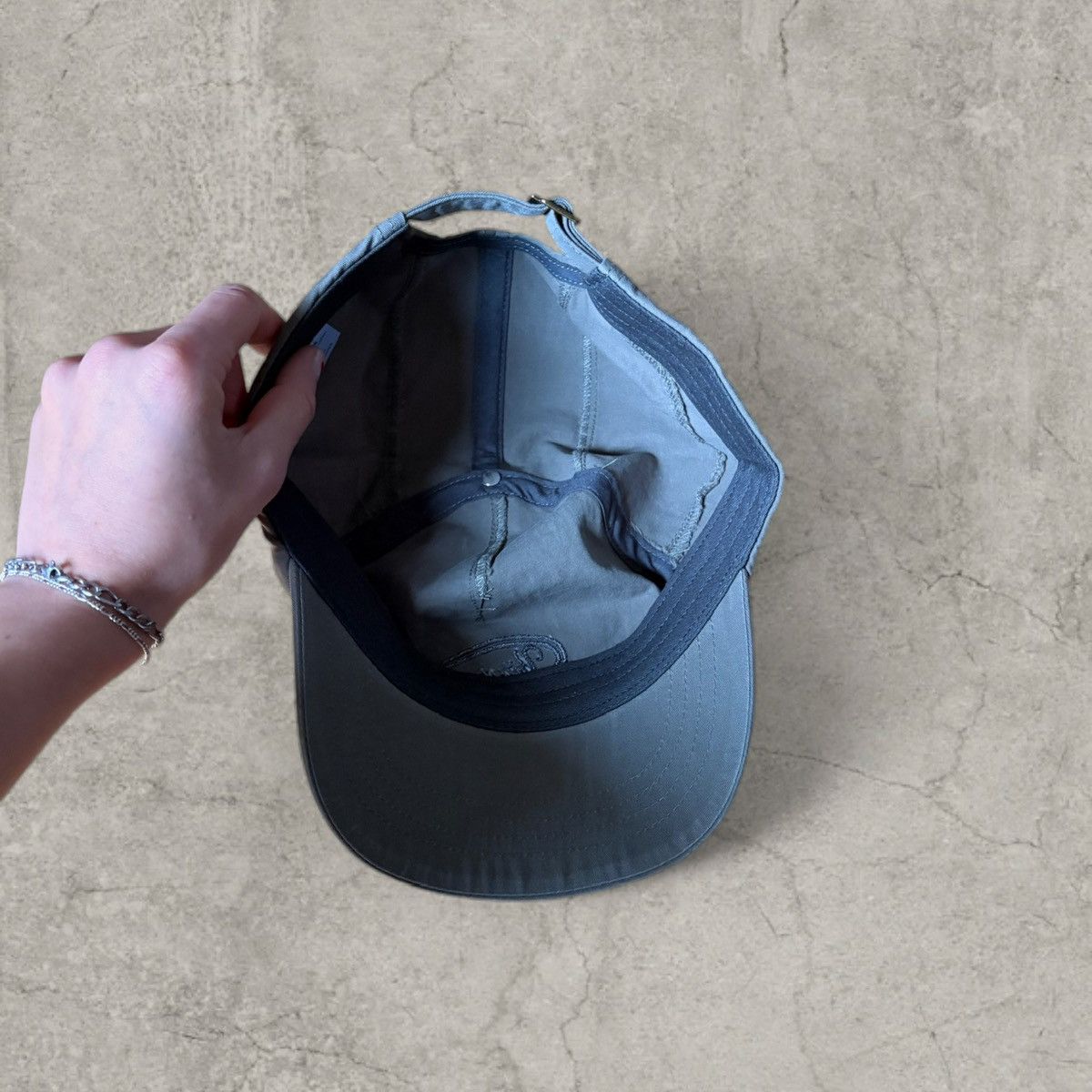 Japanese Brand Cool vintage style cap, grey blue with beige logo. One size Size ONE SIZE - 6 Thumbnail
