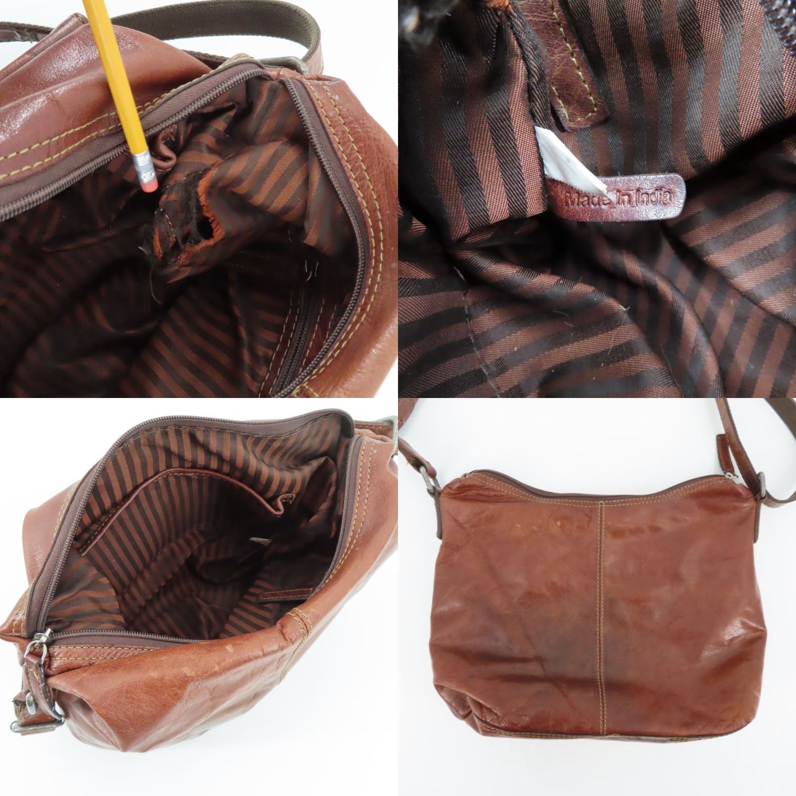 George Jack Georges Distressed Brown Leather Shoulder Bag Handbag Purse Flap Pocket Size ONE SIZE - 8 Thumbnail