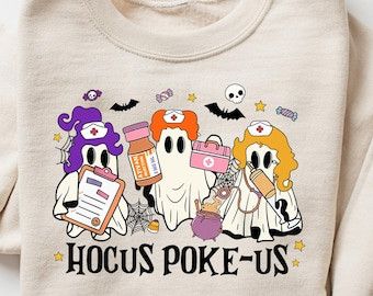 Designer Hocus Poke-us Witch Nurse Halloween Sweatshirt Size M / US 6-8 / IT 42-44 - 2 Thumbnail