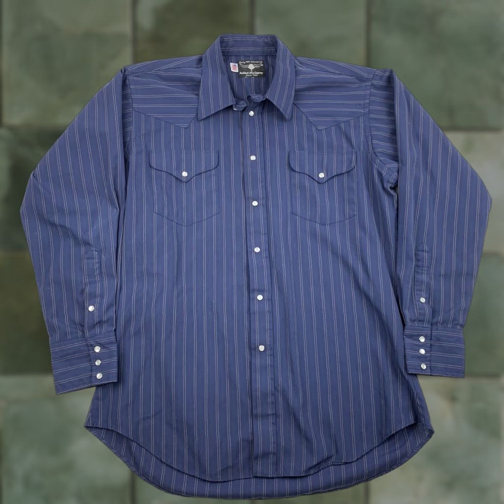 Vintage VINTAGE Flying Ranchwear Pearl Snap Shirt Adult XL Blue Stripes Outdoor Nature Mens 90s 80s Size US XL / EU 56 / 4 - 1 Thumbnail
