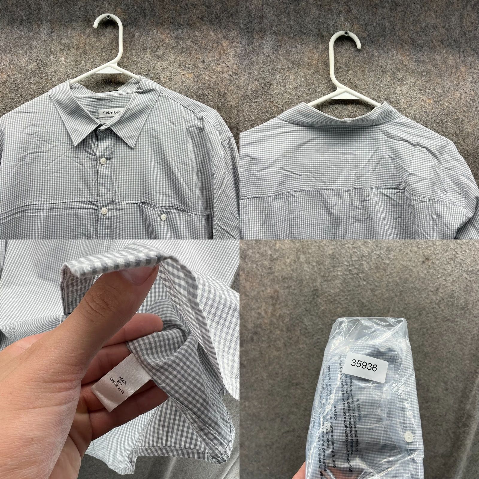 Calvin Klein Calvin Klein Shirt Mens XL Gray Button-Down Gingham Slim Fit Stretch Oxford Button-Up Casual/Workwear Mens XL Gray Calvin Klein Shirt Size US XL / EU 56 / 4 - 8 Thumbnail