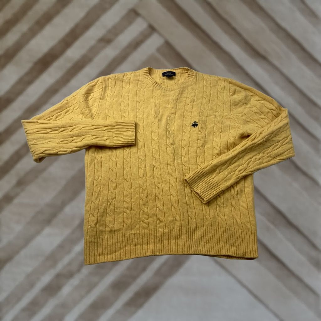 Brooks Brothers BROOKS BROTHERS 346 Cable Knit Sweater Womens L Yellow Crewneck Lambswool Cashmere 100% Wool Knit Pullover Regular All Seasons Size L / US 10 / IT 46 - 1 Thumbnail