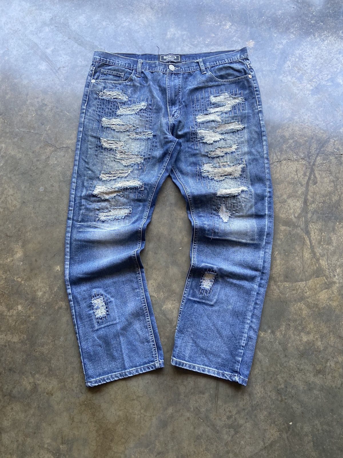 Brooklyn Xpress Crazy Vintage Baggy Y2K Affliction Distressed Blue Jeans USA Size US 40 / EU 56 - 1 Thumbnail