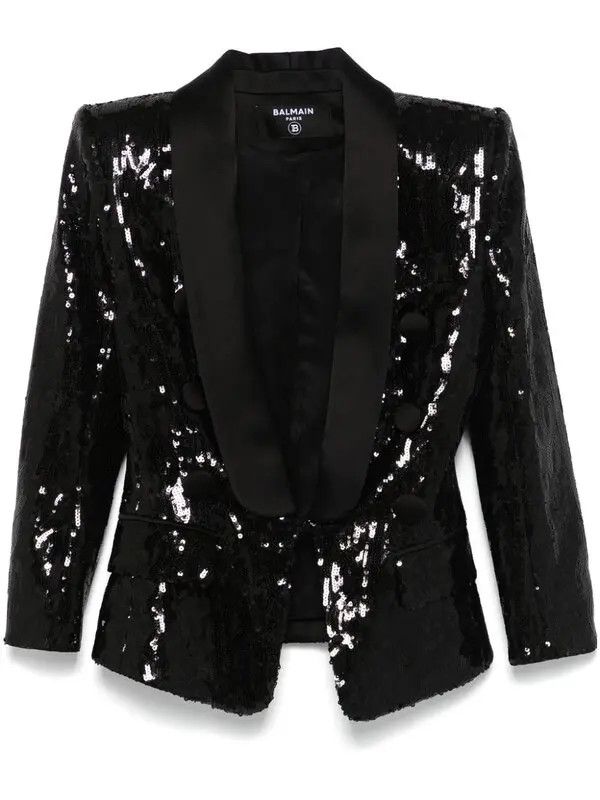 Balmain o1s1wg111225 Sequinned Blazer in Black Size M / US 6-8 / IT 42-44 - 1 Thumbnail