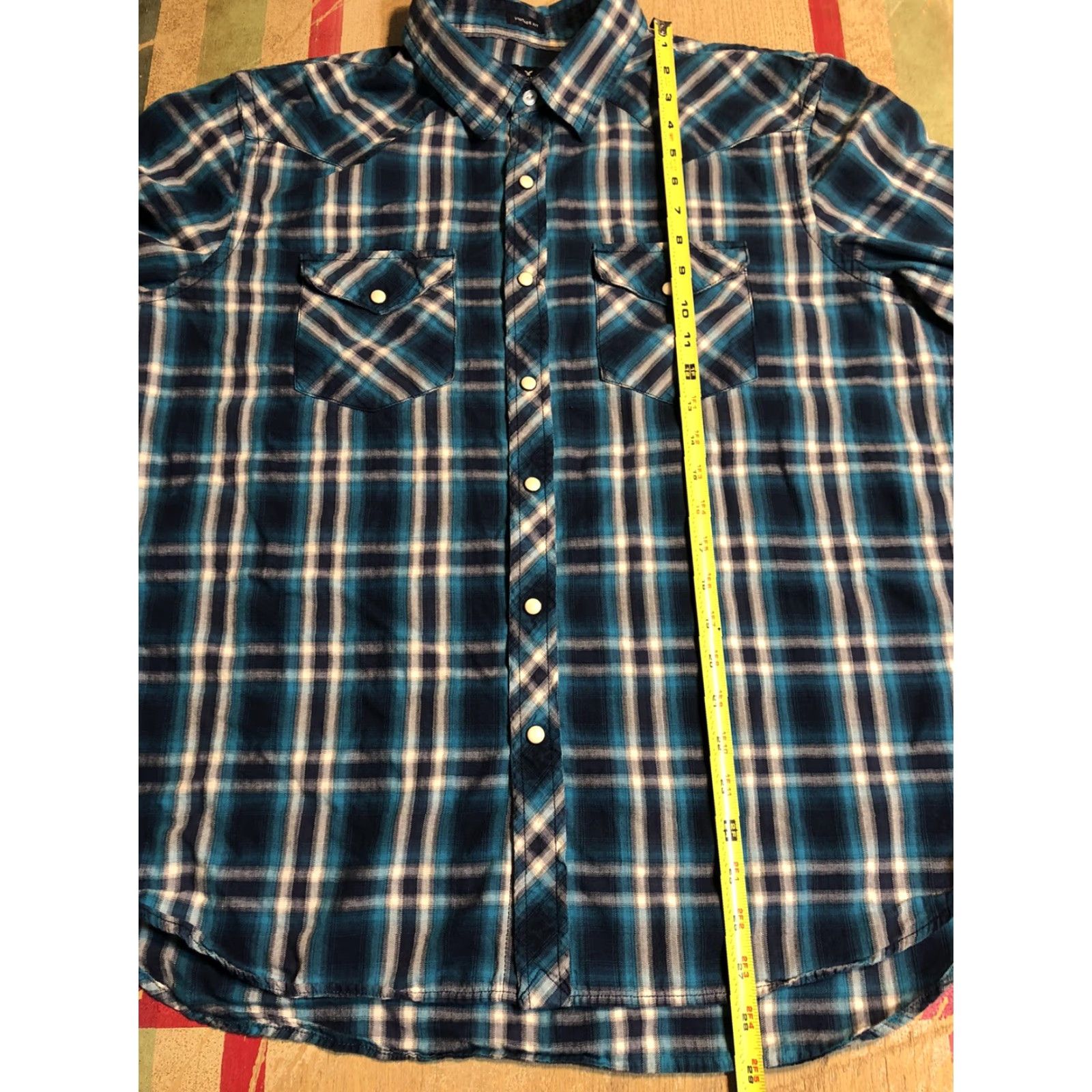 American Eagle Outfitters VINTAGE American Eagle Outfitters Western Shirt XL Long Sleeve Blue Plaid Snap Button-Up Cotton Classic Mens Size US XL / EU 56 / 4 - 4 Thumbnail