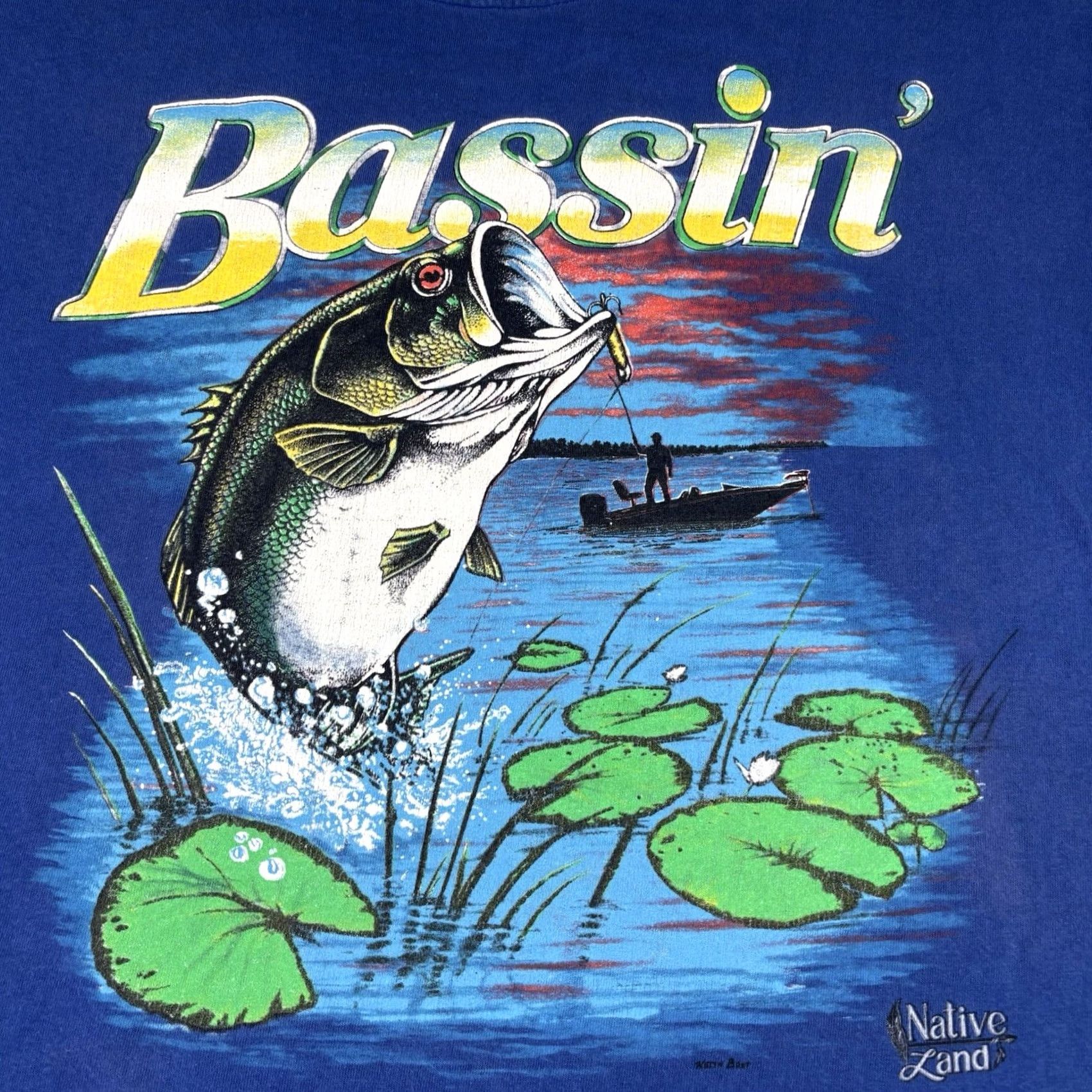 Vintage VINTAGE Bassin Fish T Shirt Nature Outdoors XL Blue Cotton Graphic Print Crew Neck Short Sleeve Mens 90s Y2K Size US XL / EU 56 / 4 - 6 Thumbnail
