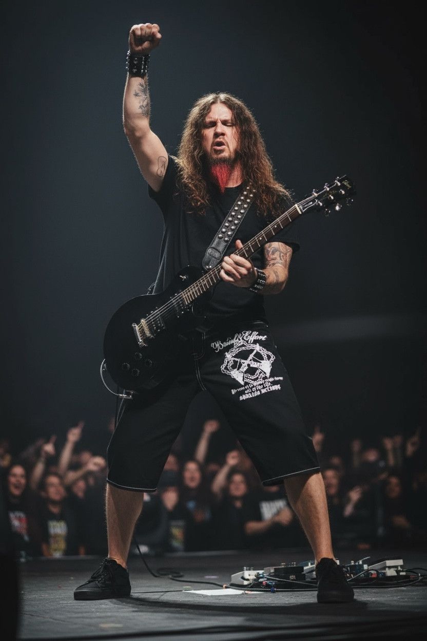 Rock Revival 🎸WILD LIFE Cross Guitars Skull Bones Rock Metal Poem Shorts Size US 31 - 1 Thumbnail