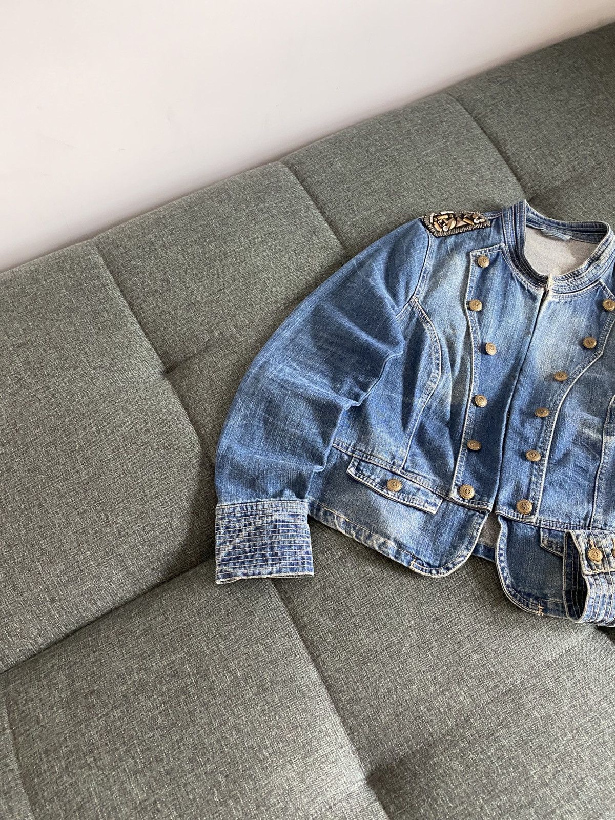 If Six Was Nine Vintage Denim Military Napoleon Jacket Faded Washed Japanese Size L / US 10 / IT 46 - 3 Thumbnail
