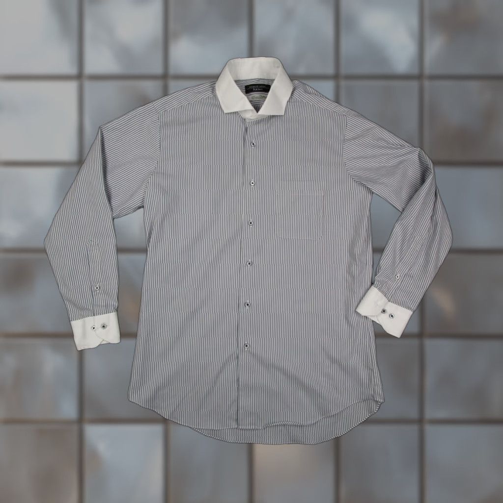 Vintage Hiromichi Nakano Shirt Men L Blue Stripe Slim Contrast Collar Long Sleeve Size US L / EU 52-54 / 3 - 1 Thumbnail