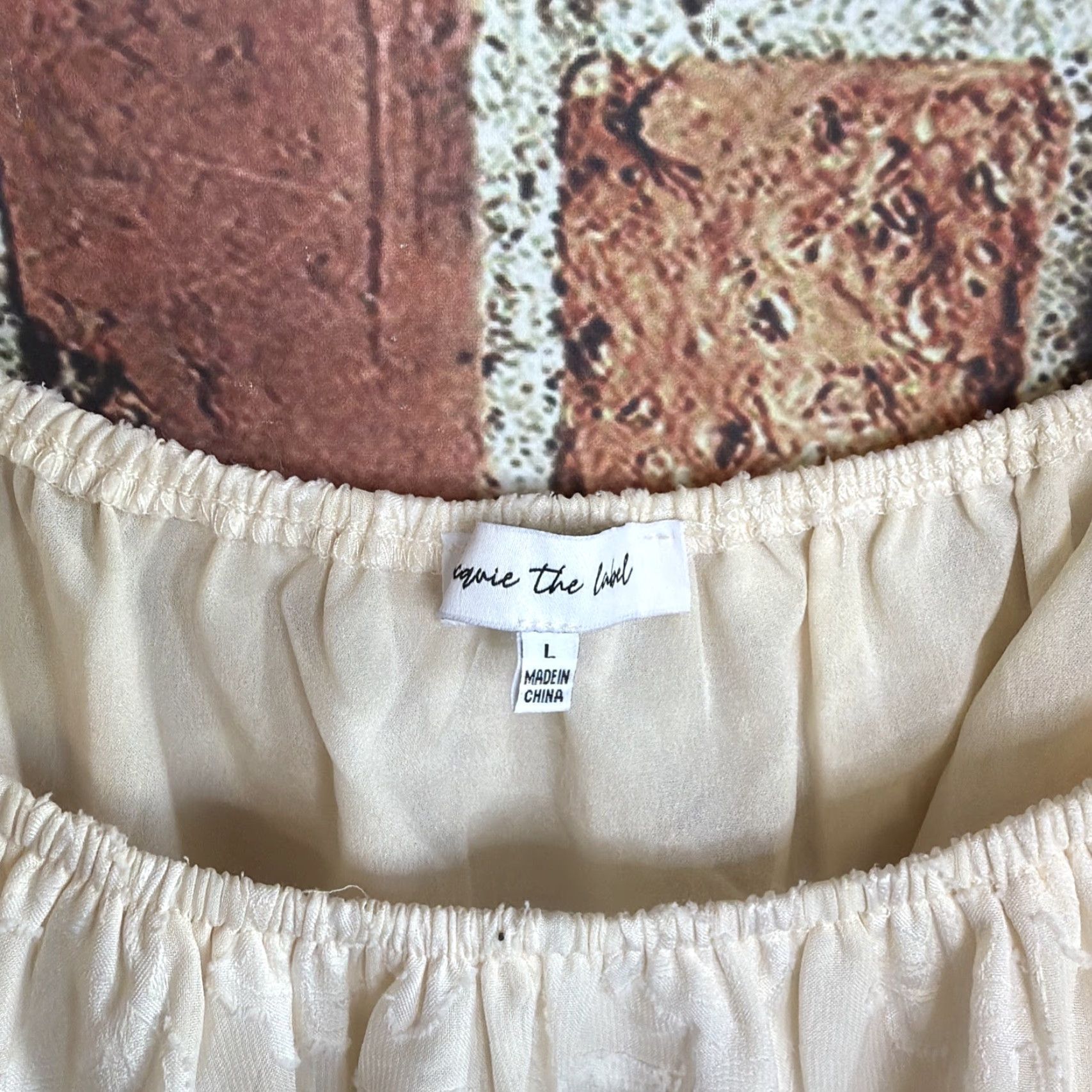 Vintage Jacquie The Label Boho Dress Women L Beige Floral Milkmaid Tiered Puff Sleeve Short Sleeve Square Neck Size L / US 10 / IT 46 - 2 Thumbnail