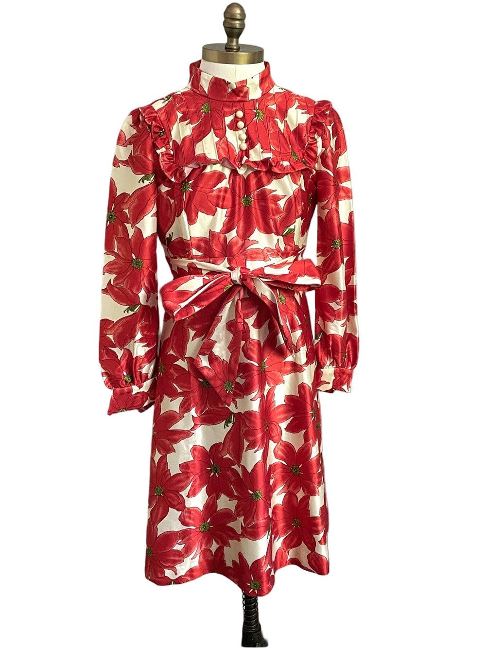Vintage Vintage Poinsettia Floral Long Sleeve Midi Dress - XS 🎅🏼 Size XS / US 0-2 / IT 36-38 - 2 Thumbnail