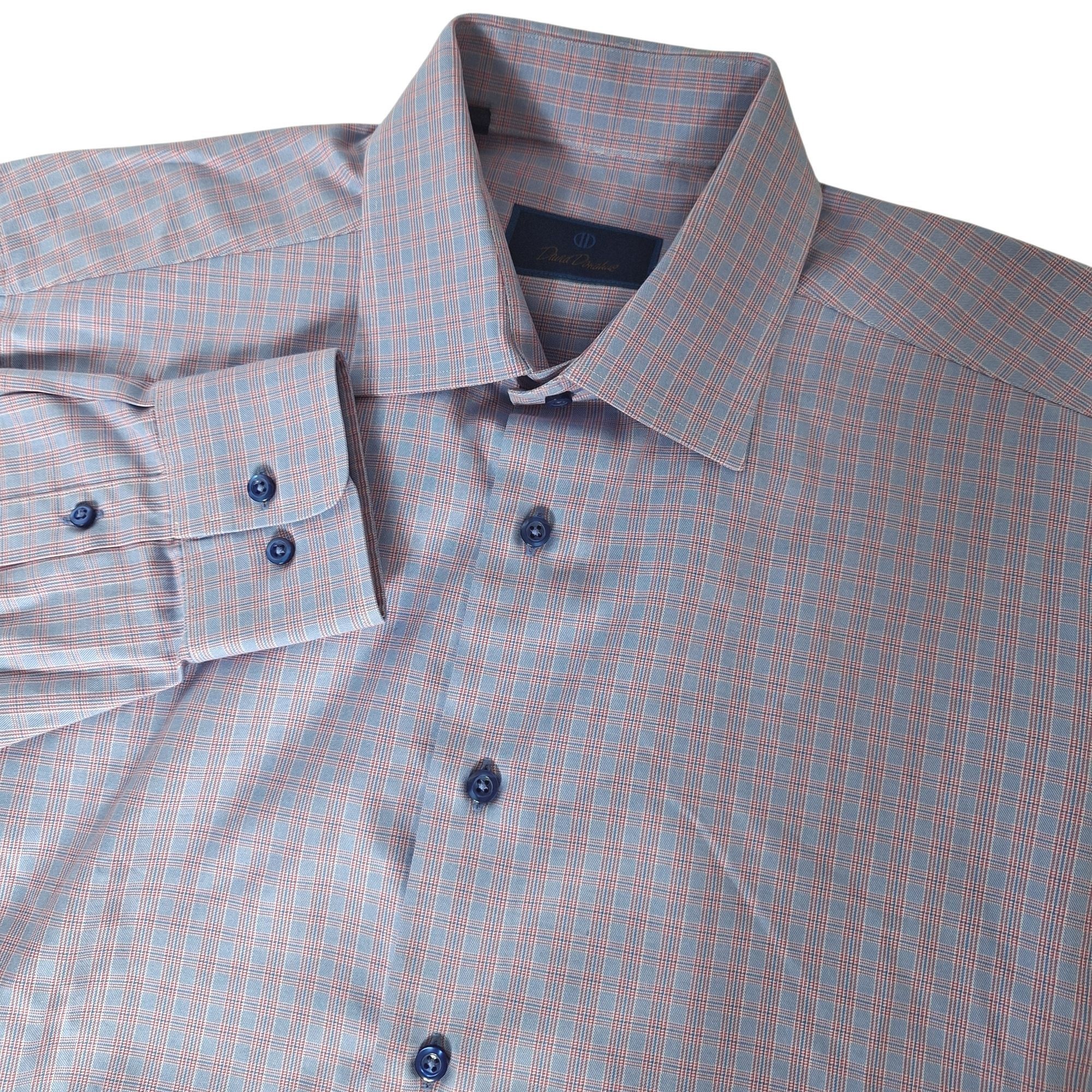 David Donahue David Donahue Dress Shirt Blue Red Micro Plaid Cotton Luxe Q Size US L / EU 52-54 / 3 - 1 Thumbnail