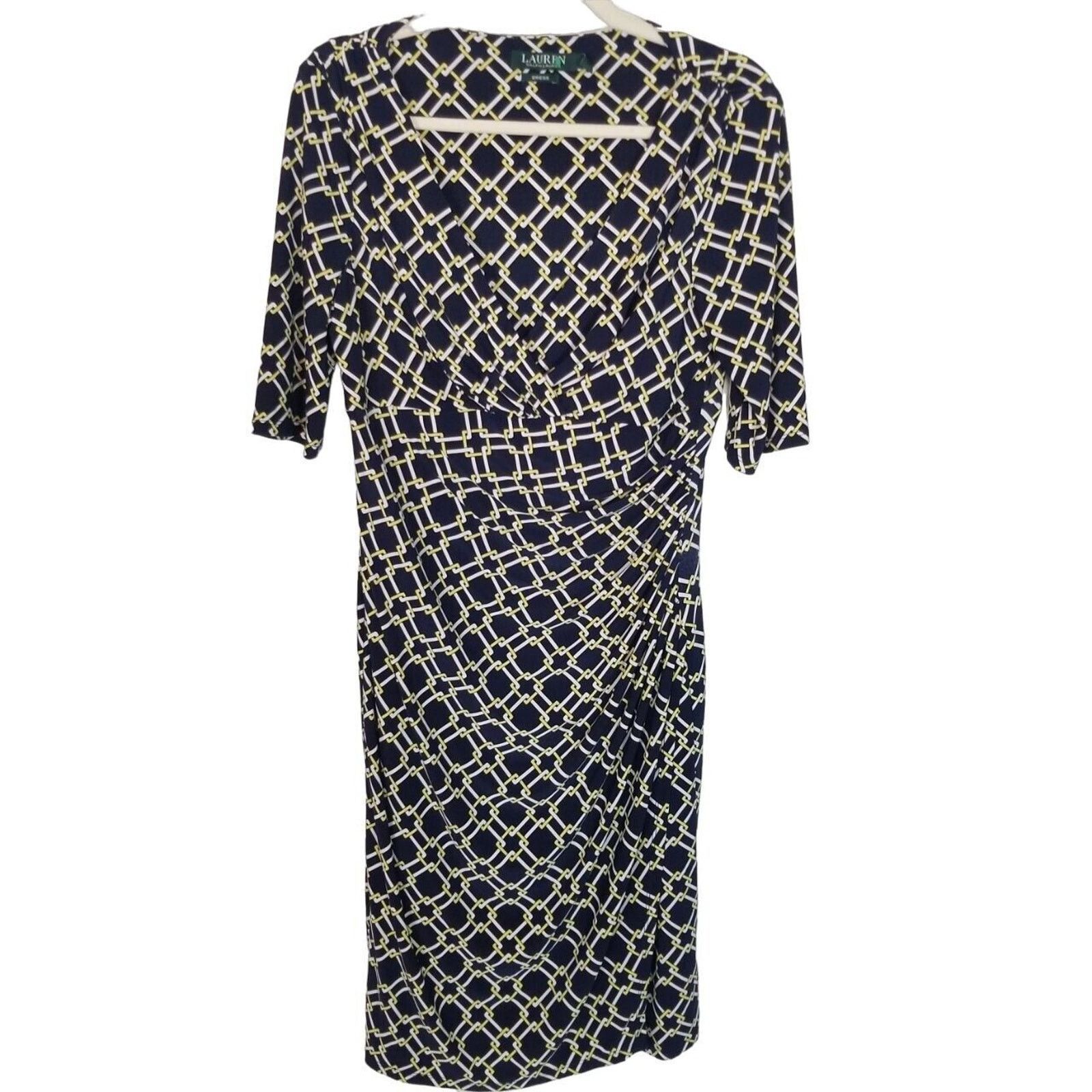 Lauren Ralph Lauren Lauren Ralph Lauren Womens Geometric Ruched Sheath Dress 10 Size L / US 10 / IT 46 - 1 Thumbnail