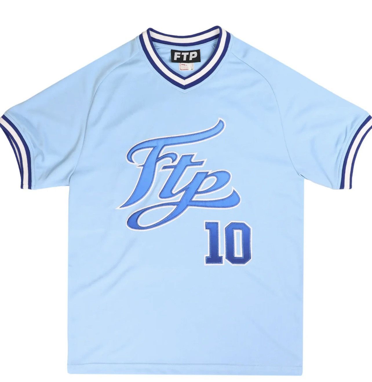 Fuck The Population FTP Script Pullover Baseball Jersey (Light Blue) Size US XL / EU 56 / 4 - 4 Thumbnail