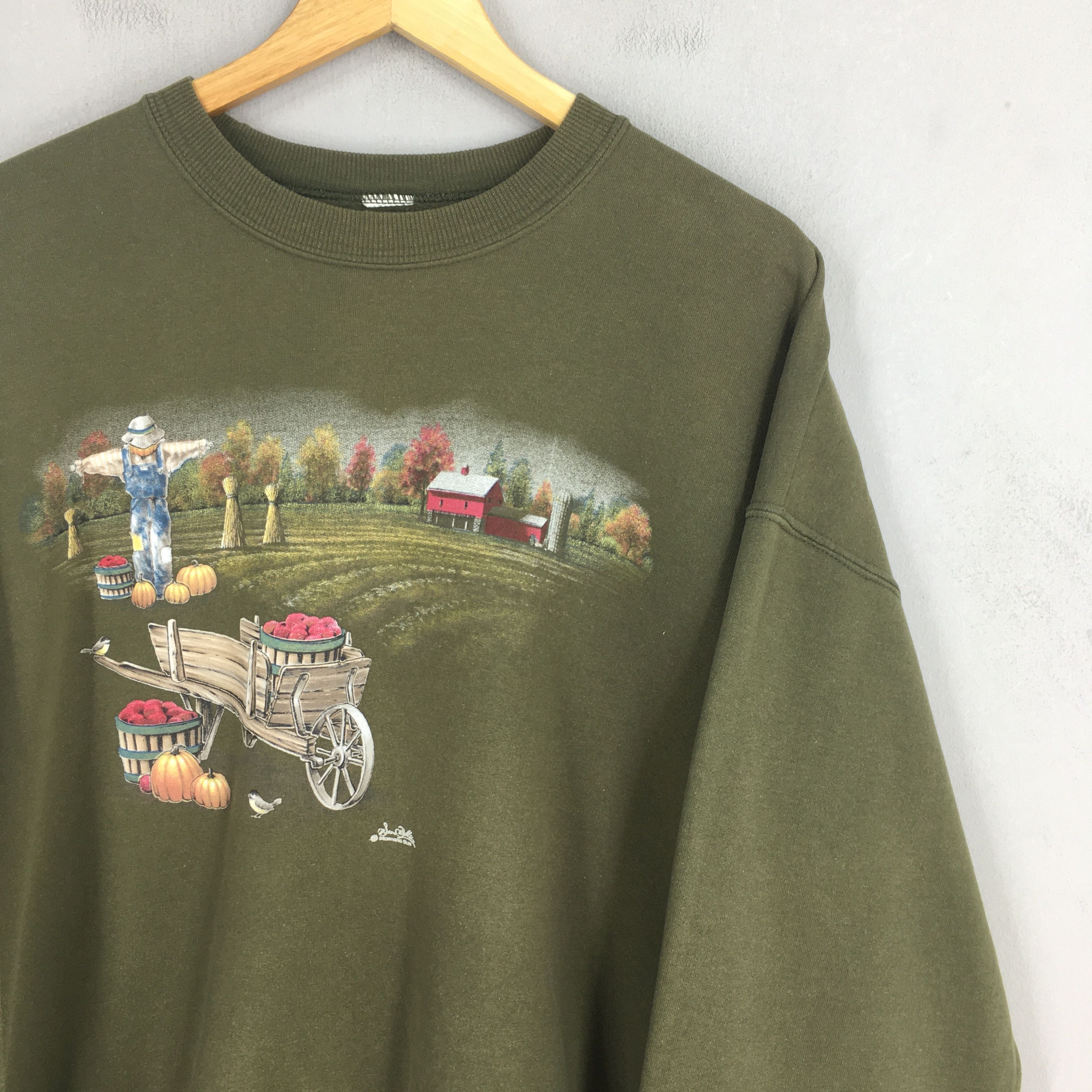 Country Road Vintage 90s Pumpkin Farm Green Sweatshirt XLarge Size US XL / EU 56 / 4 - 2 Thumbnail