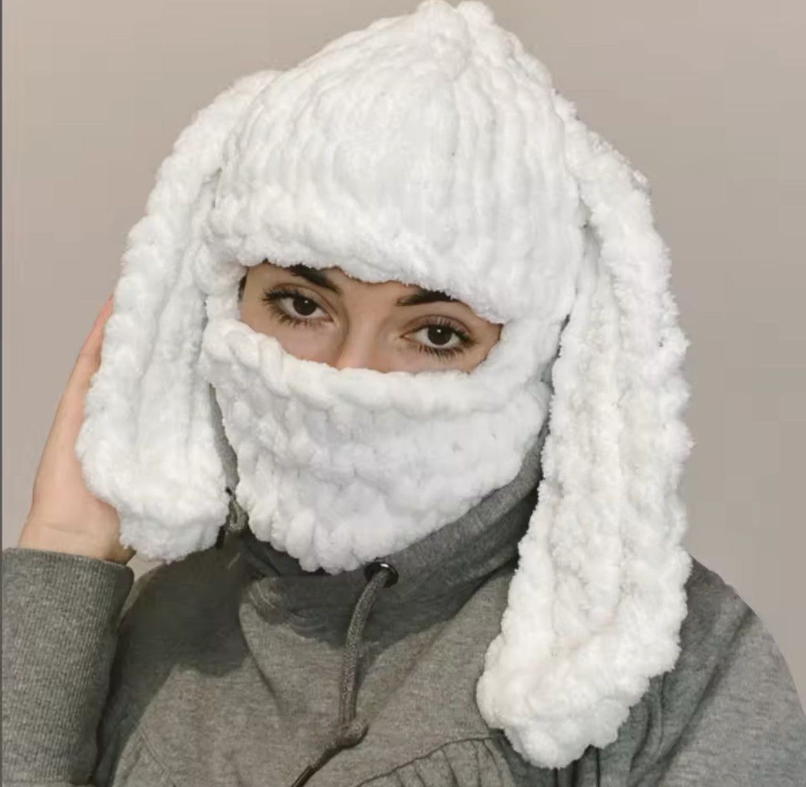 Japanese Brand × Vintage Knitted bunny ear black balaclava Size ONE SIZE - 1 Thumbnail