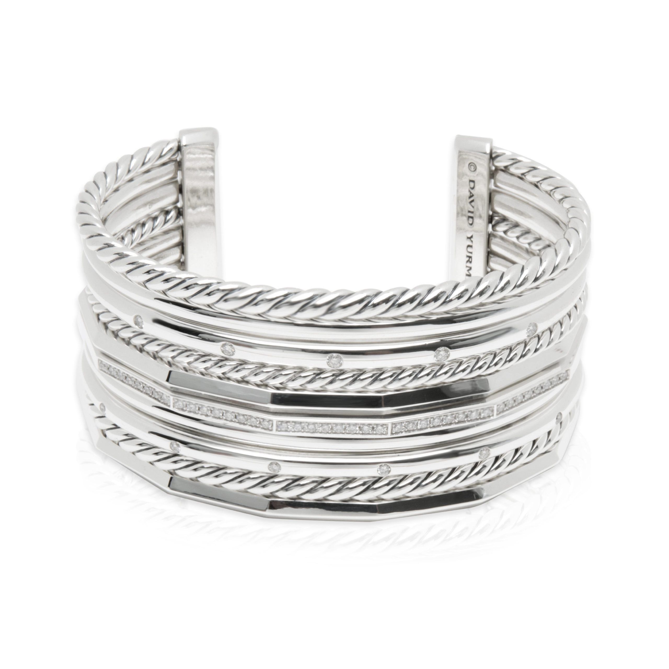 image of David Yurman Stax Diamond Bangle In Sterling Silver 0.63 Ctw, Women's