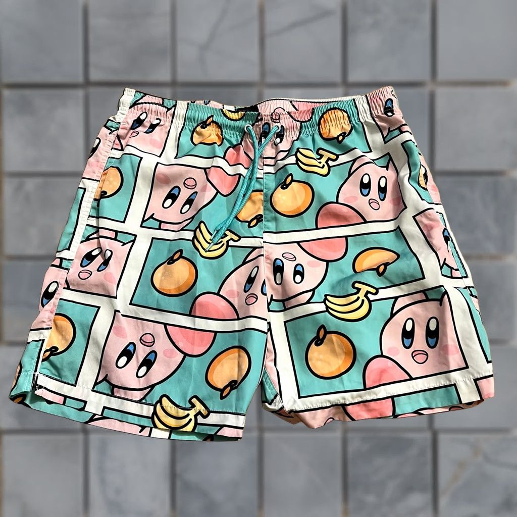 Vintage Kirby Swim Trunks Mens Medium All Over Print Board Shorts Pink Green Size US 31 - 1 Thumbnail