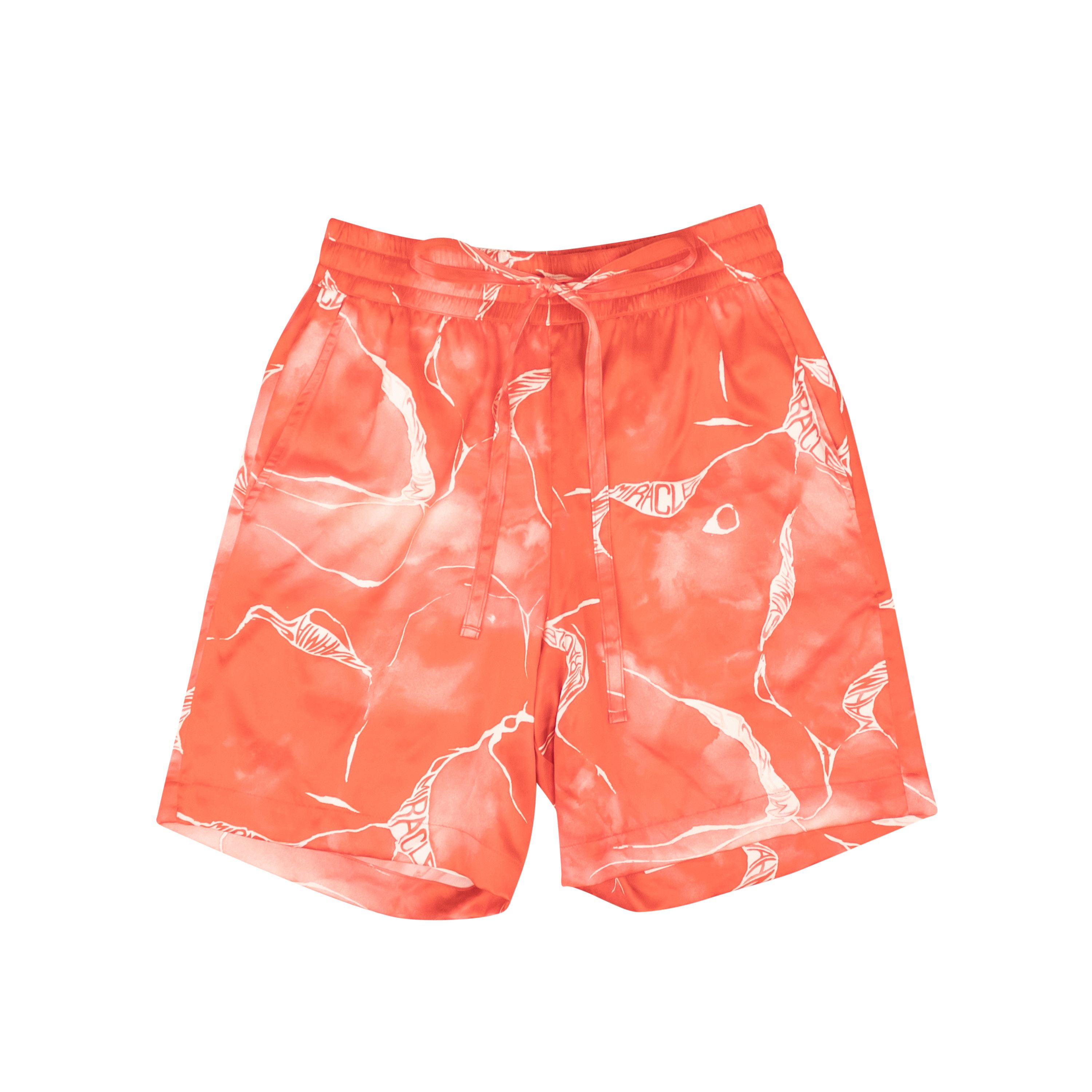 image of Nahmias Red Miracle Tie Dye Logo Silk Shorts Size M, Men's