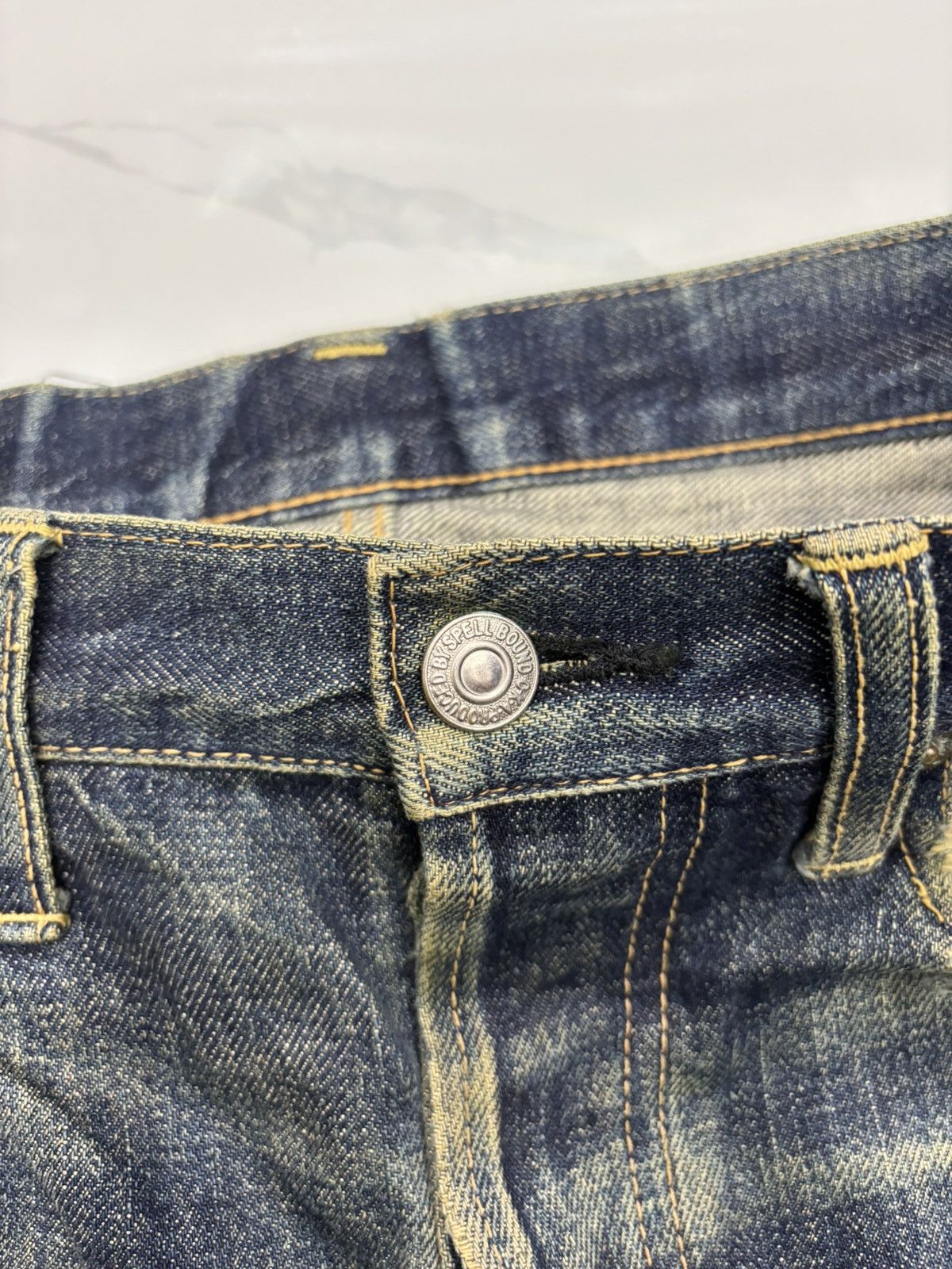 SPELLBOUND Mud Wash Selvedge Thrashed Distressed Denim Short