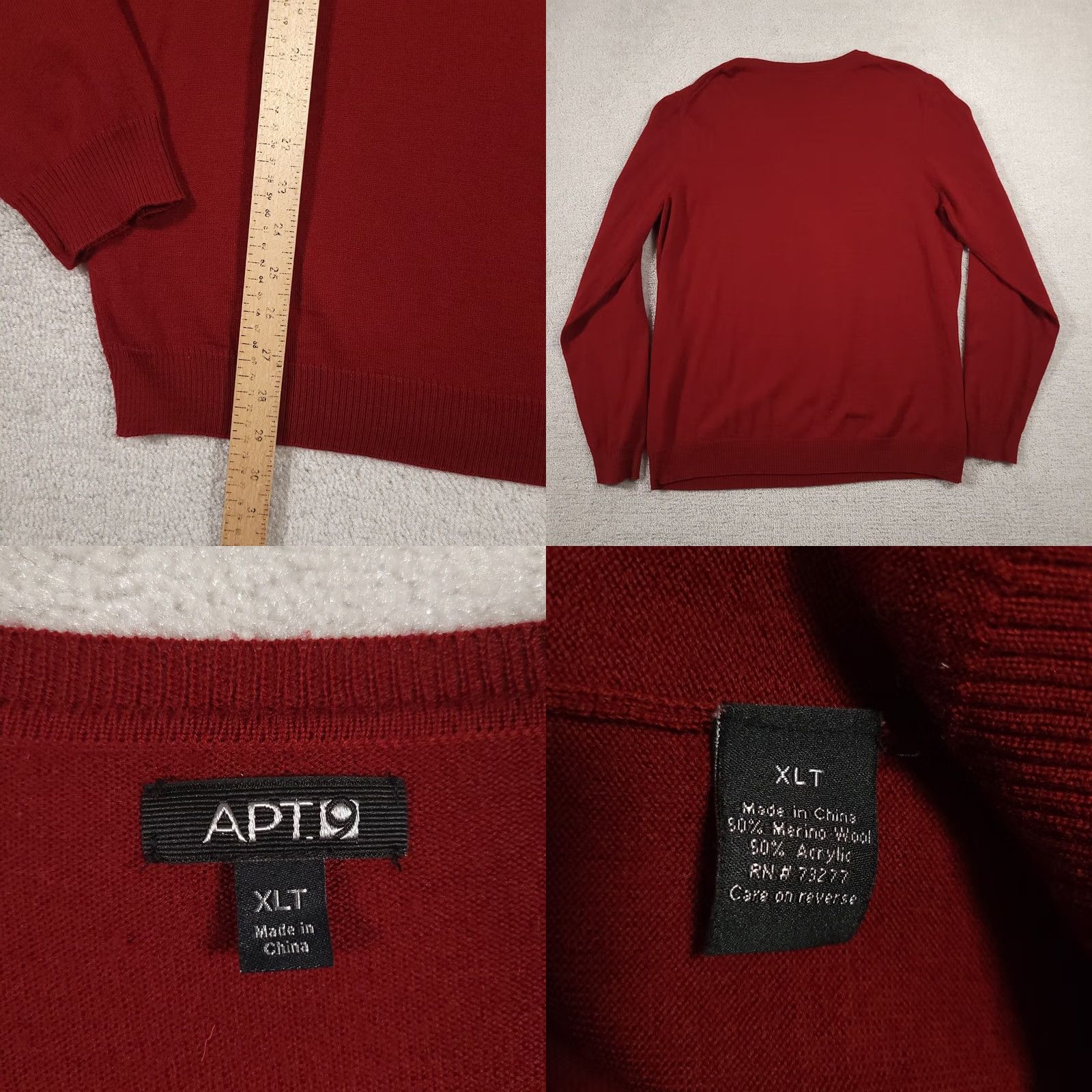 Apt. 9 Apt 9 Sweater XLT Red V-Neck Long Sleeve Merino Wool Blend Pullover Mens Size US XL / EU 56 / 4 - 8 Thumbnail