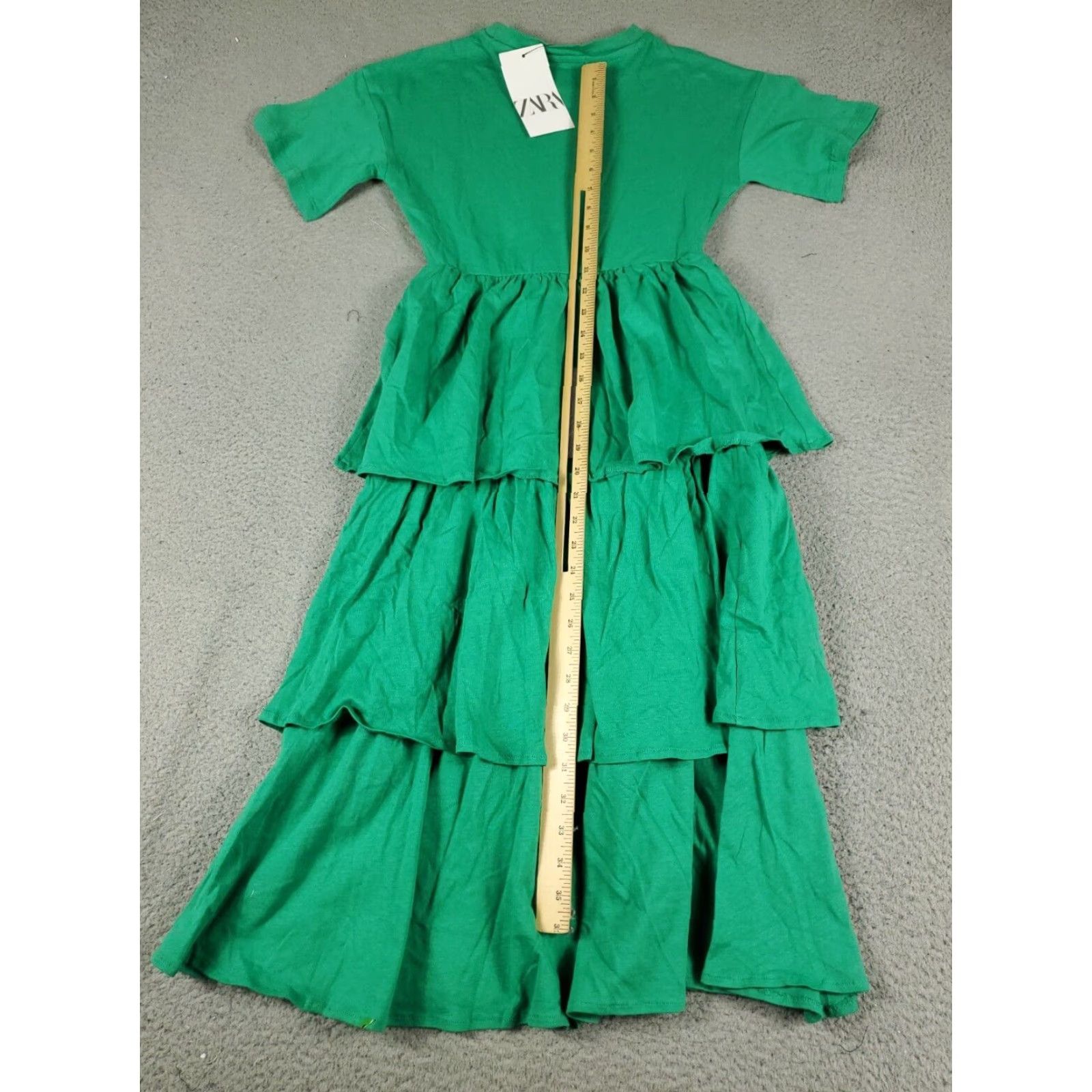 Zara Zara Dress Womens Size Small Green Layered Midi Ruffled Short Sleeve Classic Size 28" / US 6 / IT 42 - 3 Thumbnail