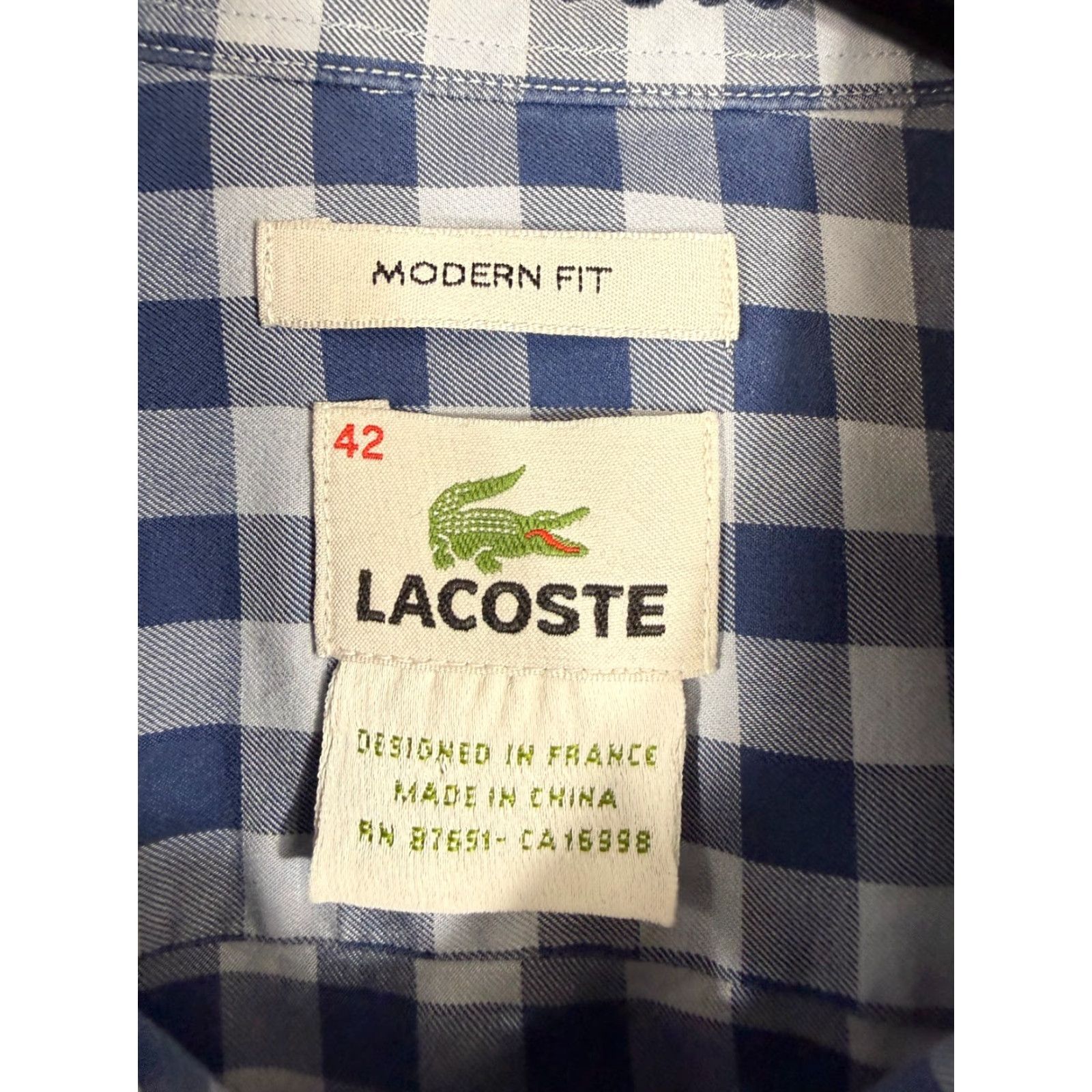 Lacoste Lacoste Shirt Mens Medium 42 Blue White Checked Modern Fit Button-Up Long Sleeve Mens Size US M / EU 48-50 / 2 - 6 Thumbnail