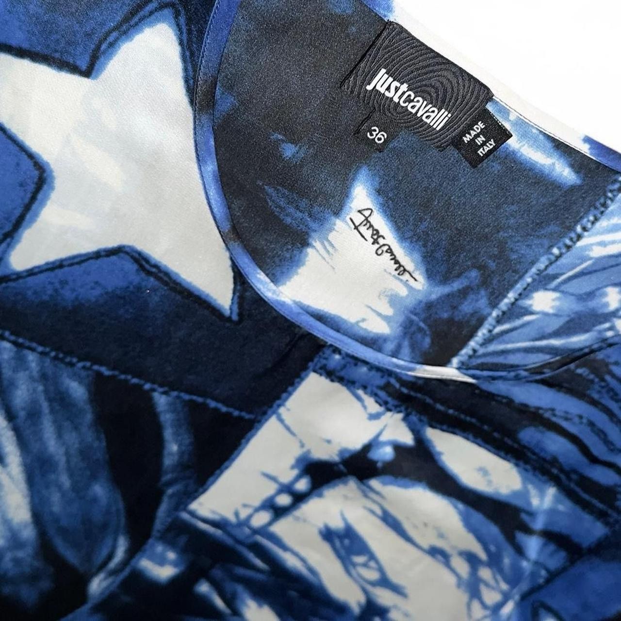 Roberto Cavalli Just Cavalli by #robertocavalli 100% Silk Blue Star Mini👗 Size XS / US 0-2 / IT 36-38 - 1 Thumbnail