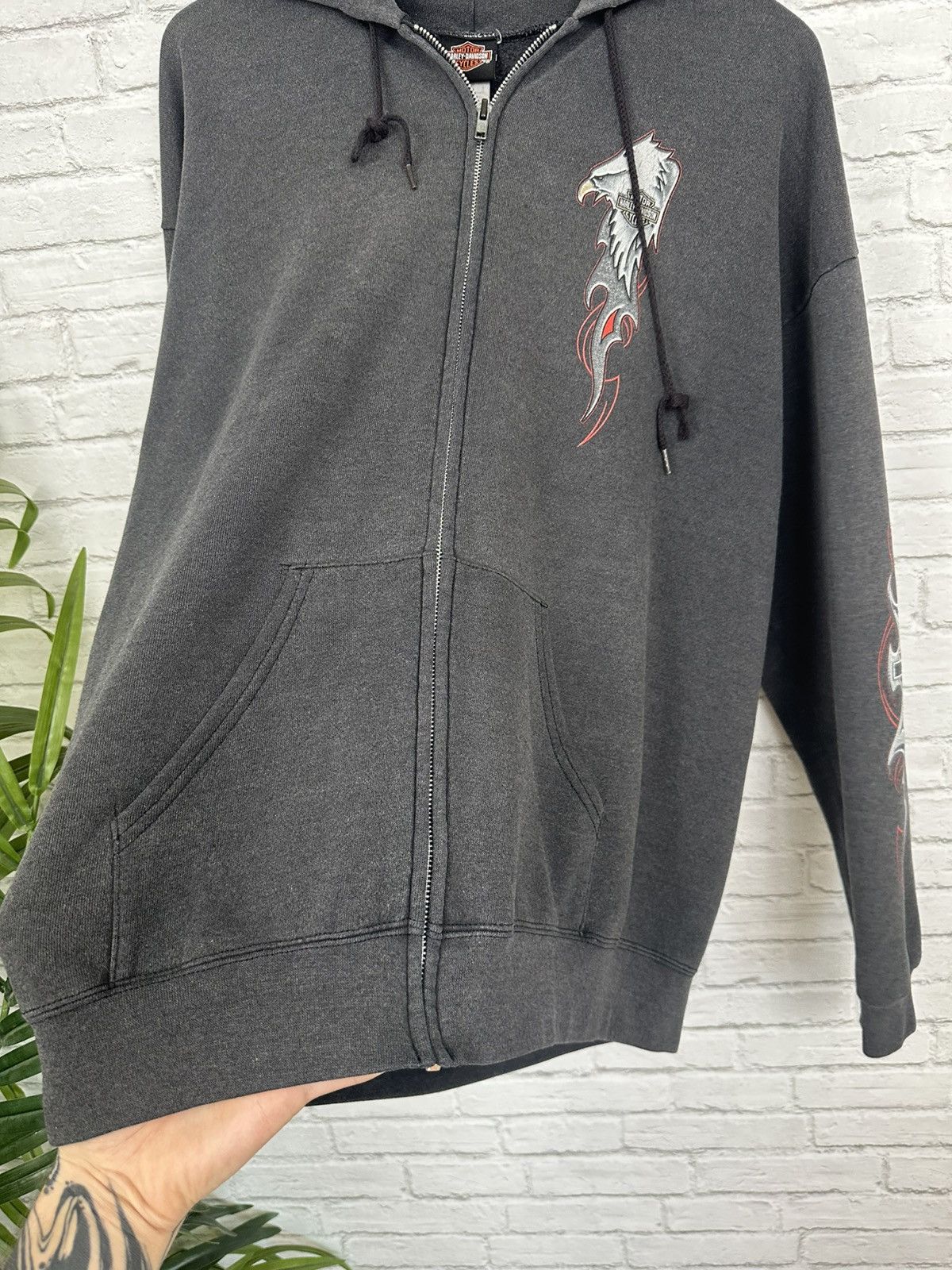 Harley Davidson (XL) SICK FADED CHARCOAL Harley Davidson Zip Up Hoodie Size US XL / EU 56 / 4 - 8 Thumbnail