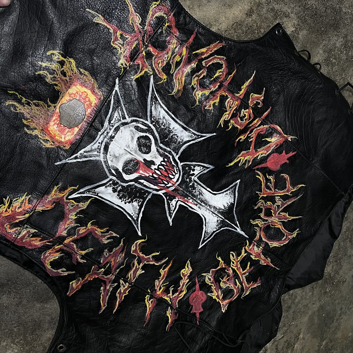 Vintage vintage black leather biker skull chain vest Size US XXL / EU 58 / 5 - 6 Thumbnail