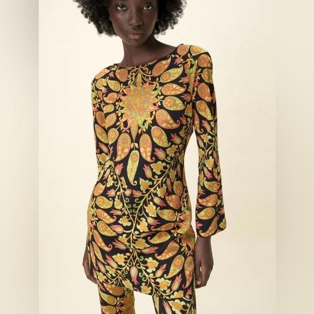 Zara Zara l NWOT Retro Paisley Long Sleeve Mini Dress XS | Grailed