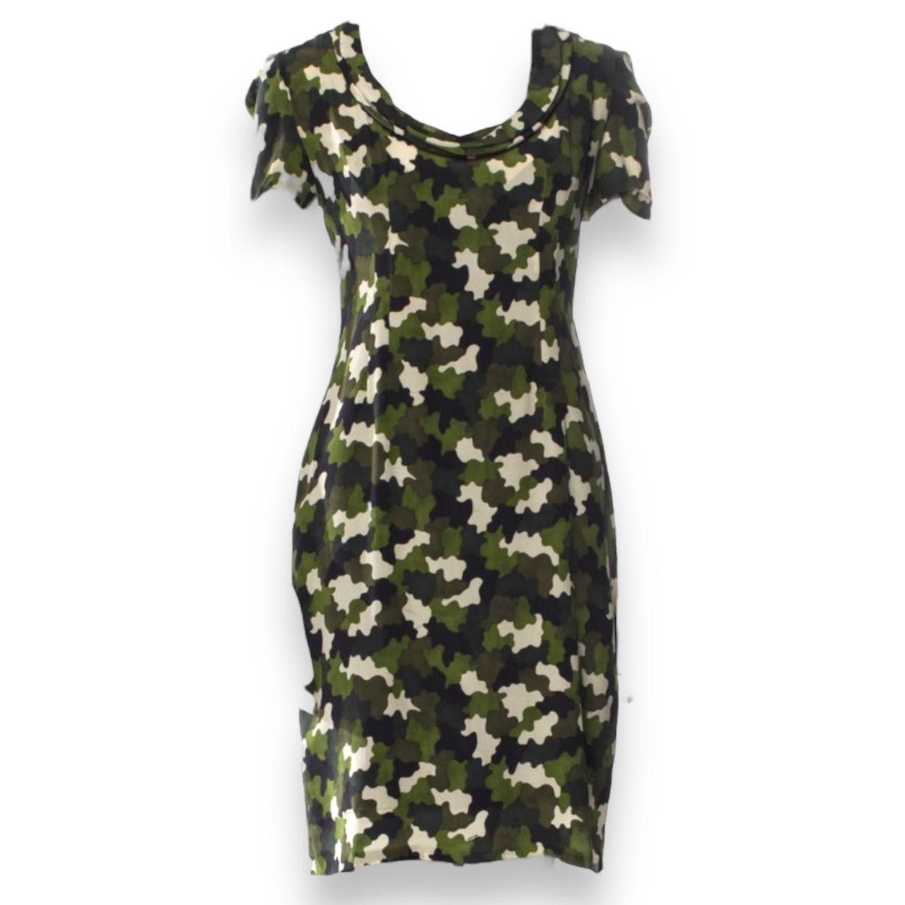 Image of Authentic Prada 100% Silk Luxury Designer Army Camo Dress in Green, Women's (Size XS)